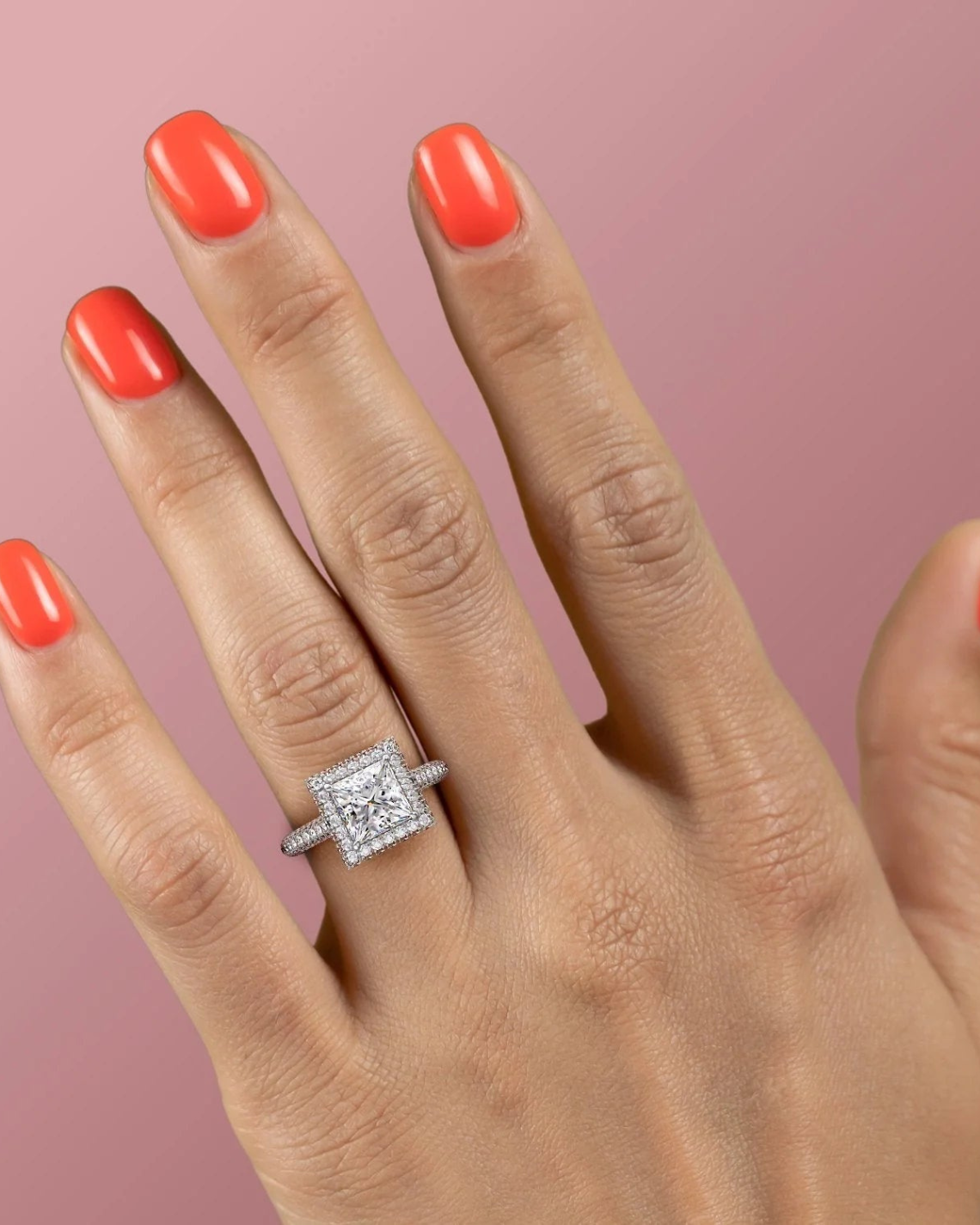 1.0- 3.0 CT Princess Cut  Lab Grown Diamond Halo & Pave Engagement Ring