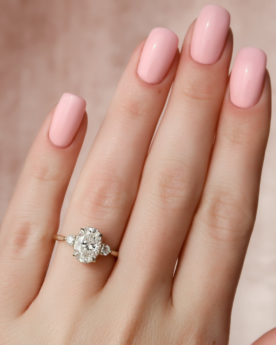 2.0- 4.0 CT Oval Cut Lab Grown Diamond Three Stone Style Engagement Ring