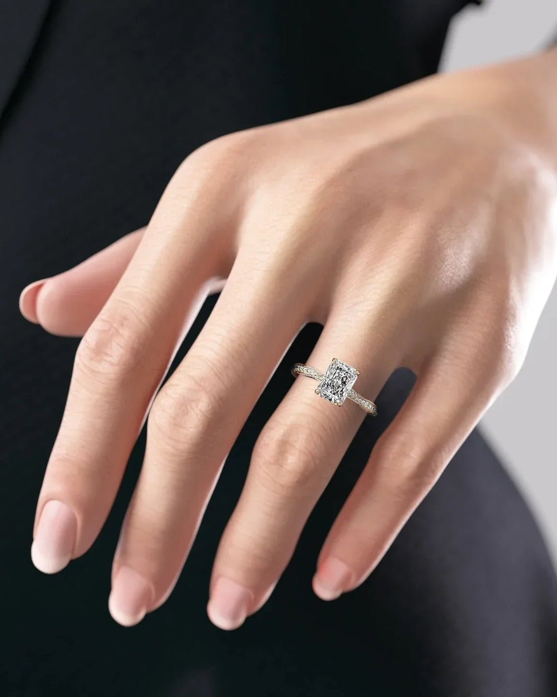2.0 - 4.0  CT Radiant Cut Lab Grown Diamond Unique Pave  Style Engagement Ring