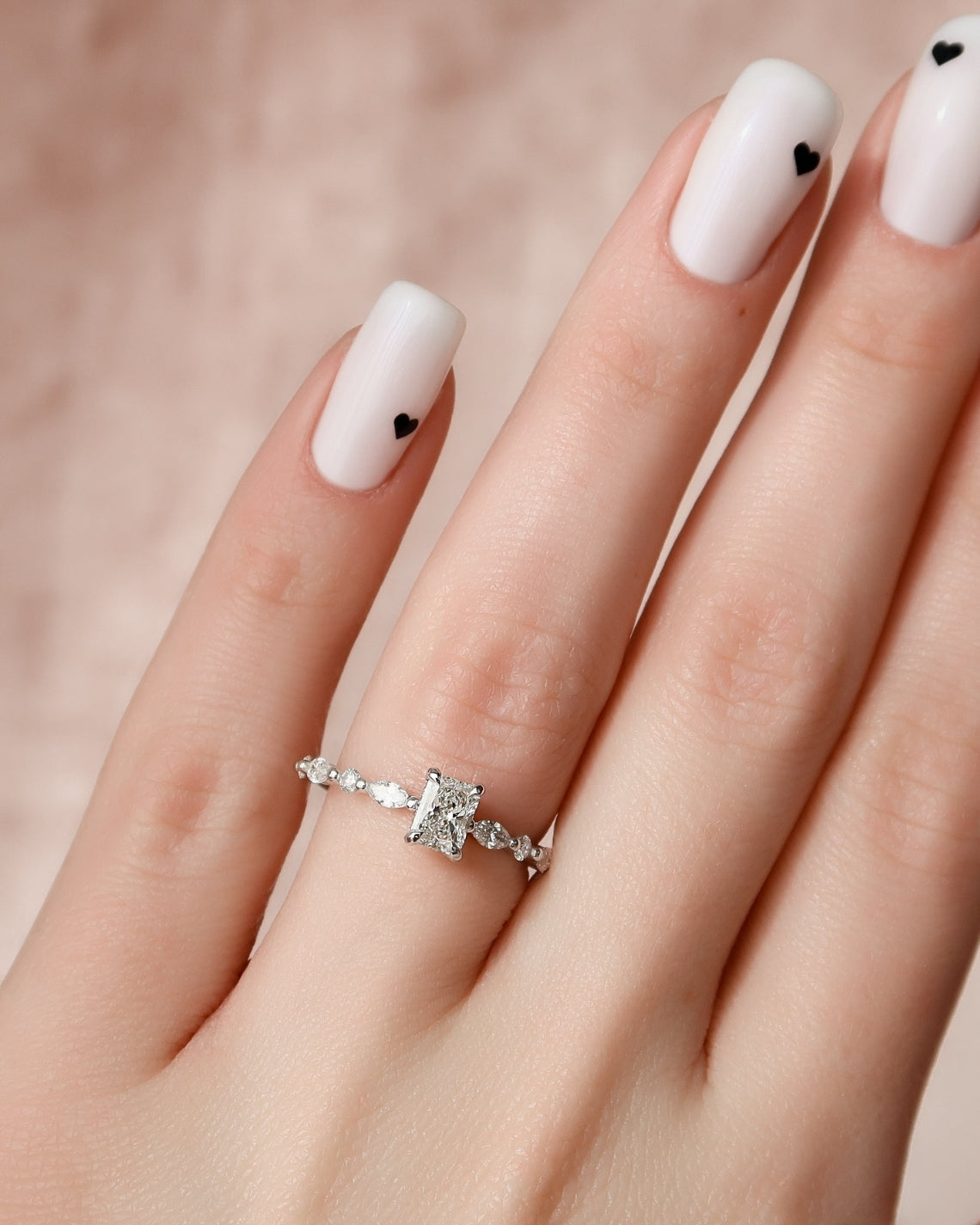 Radiant cut CVD diamond engagement ring with hidden halo and pave setting for a sparkling modern bridal style