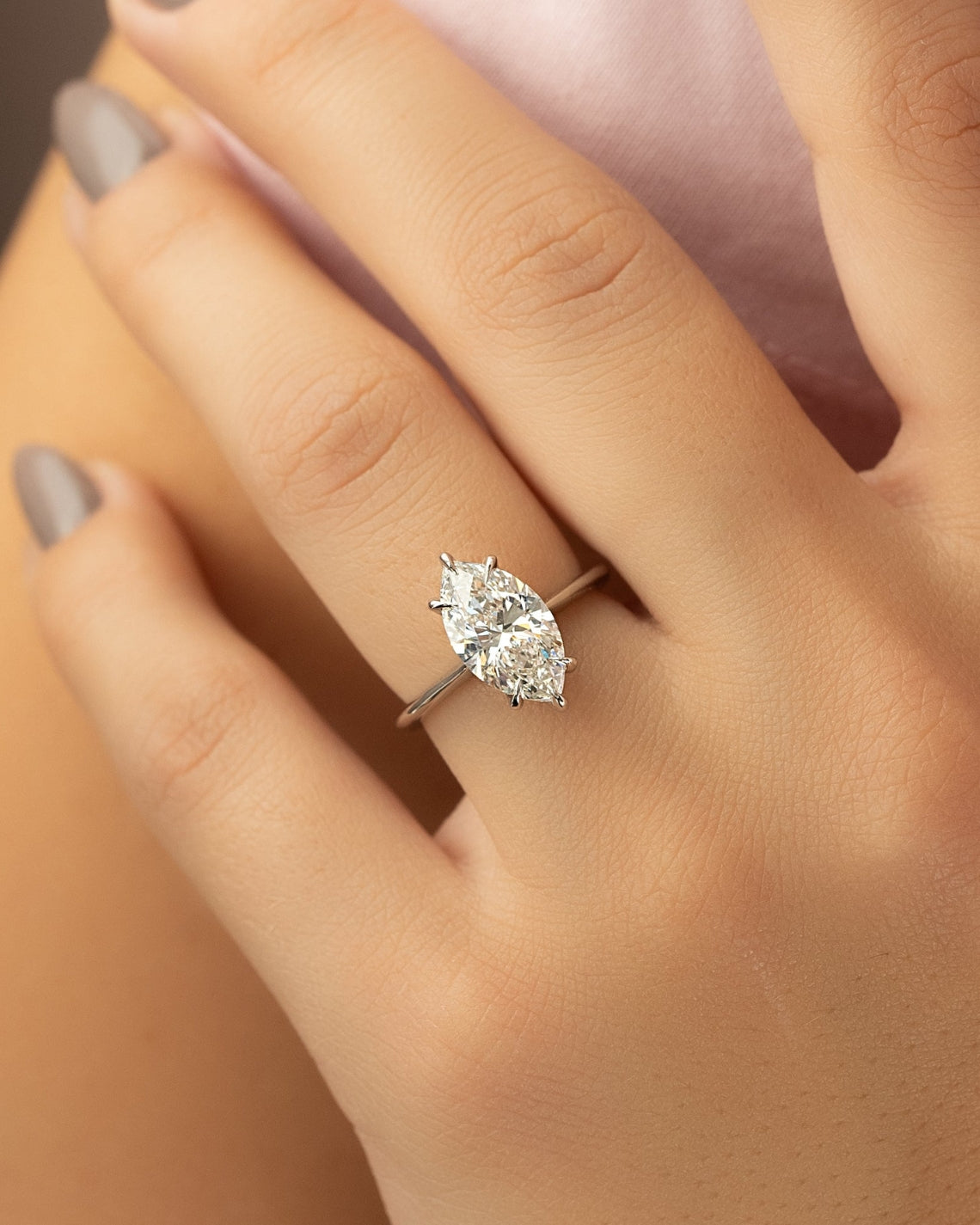 Marquise cut CVD diamond solitaire engagement ring in classic gold band