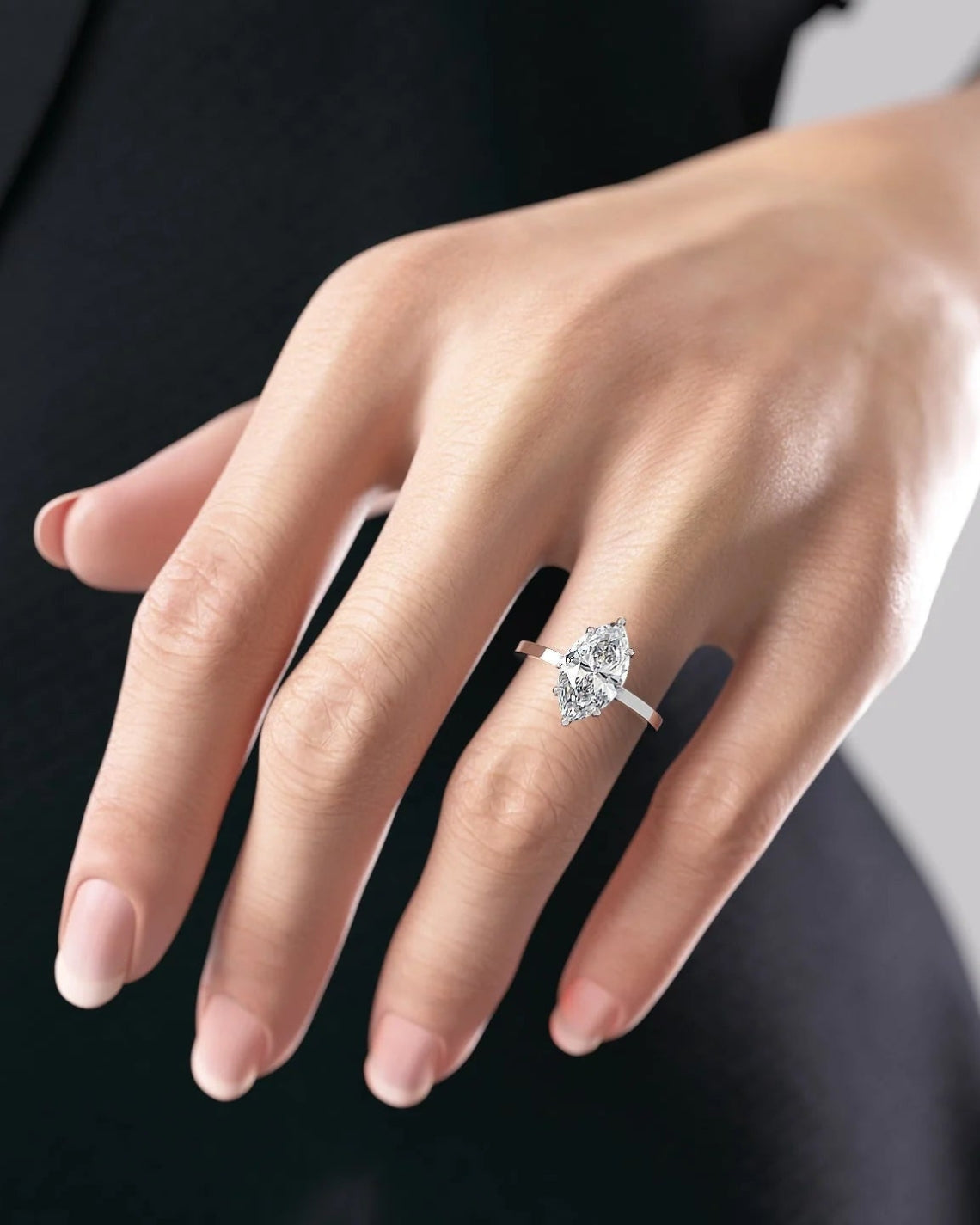 2.0 - 4.0 CT Marquise Cut CVD Diamond Solitaire Engagement Ring