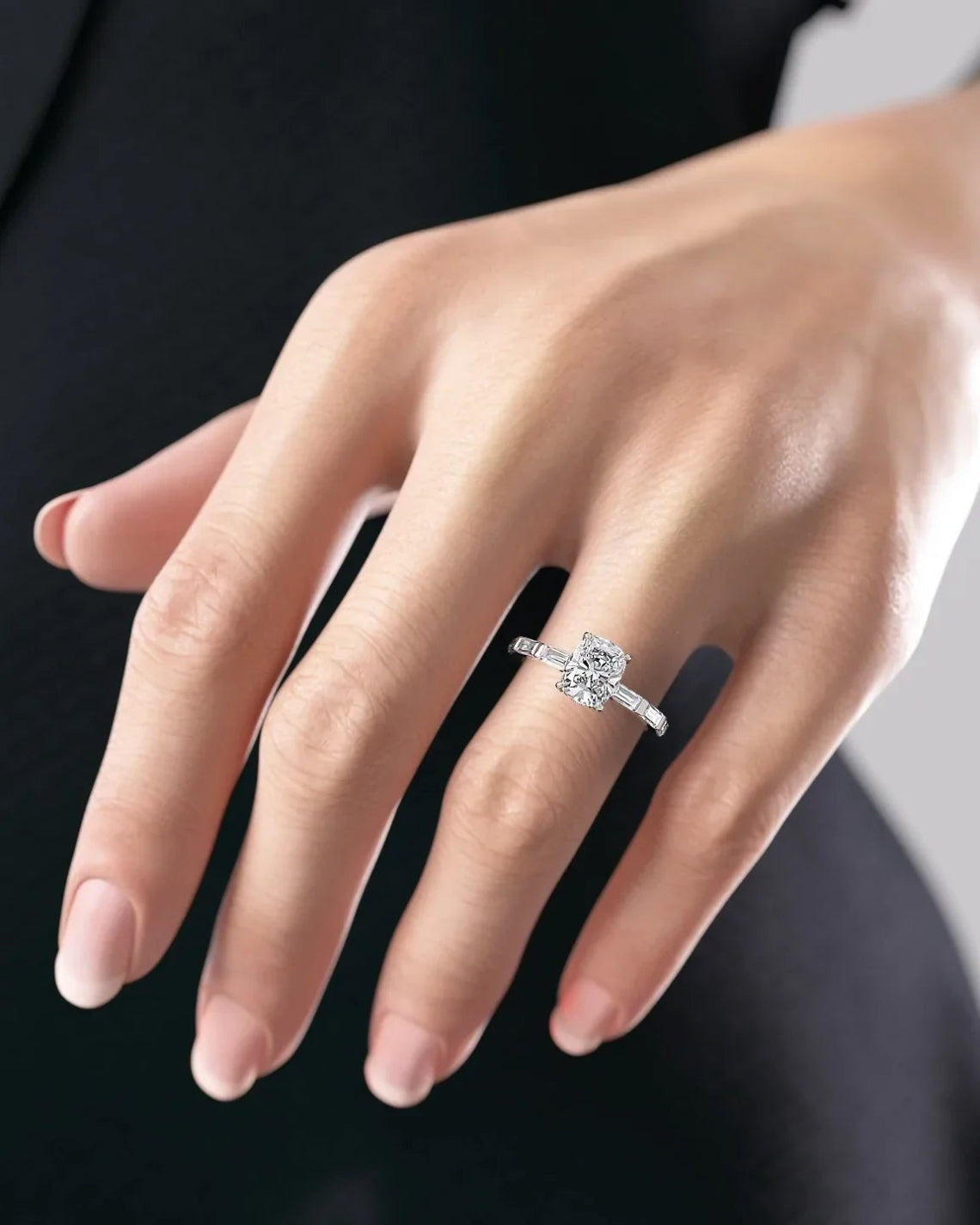 2.0 - 4.0 CT Elongated Cushion Cut Lab Grown Diamond Hidden Halo & Pave Engagement Ring