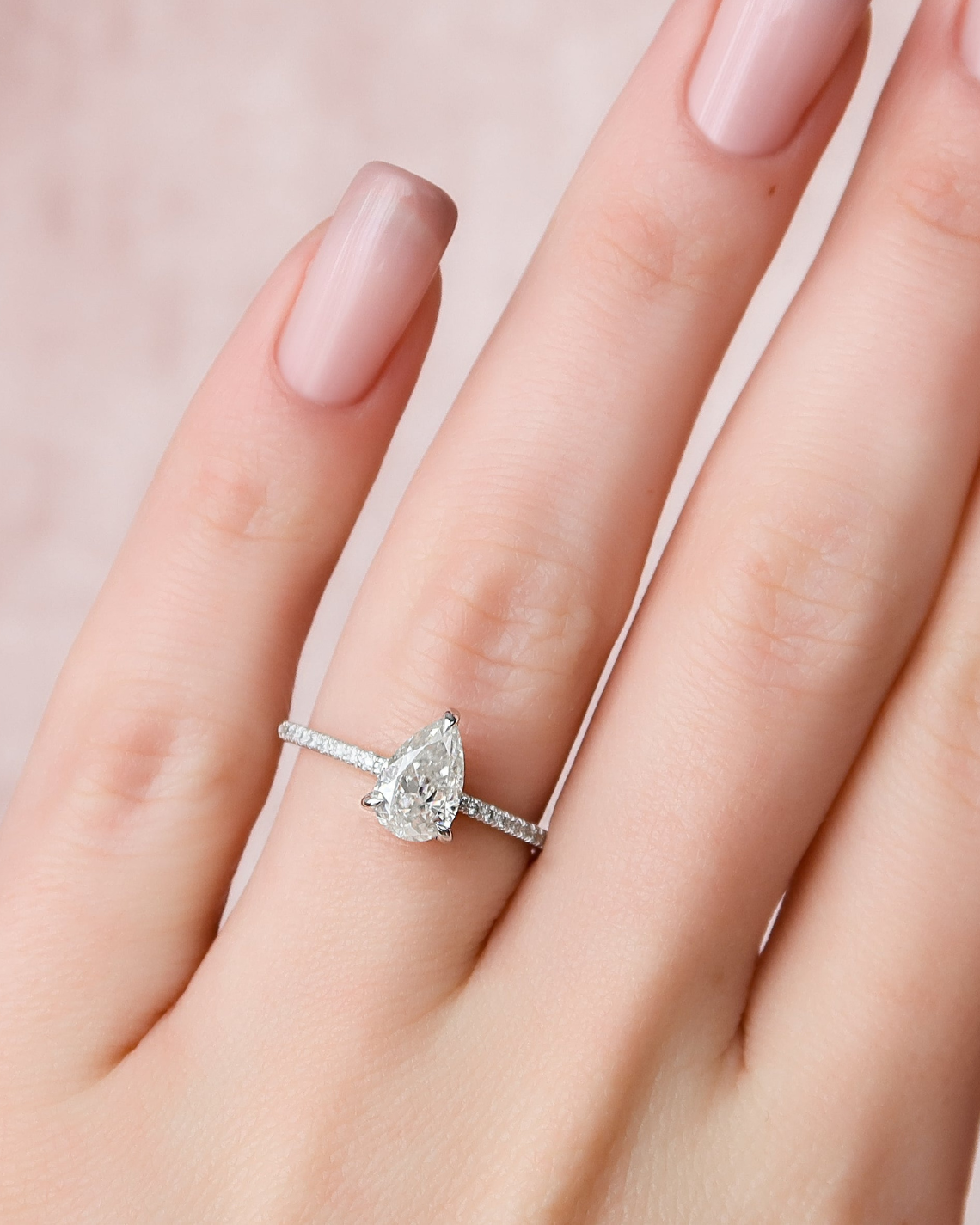 1.0 - 3.0 CT Pear Cut Lab Grown Diamond Hidden Halo & Pave Engagement Ring