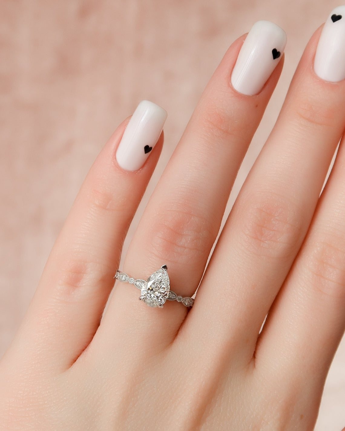 1.50 - 3.50 CT Pear Cut Lab Grown Diamond Milgrain Engagement Ring