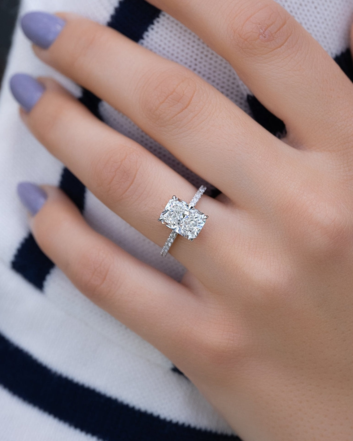 2.0 - 4.0 CT Radiant Cut CVD Diamond Hidden Halo & Pave Engagement Ring
