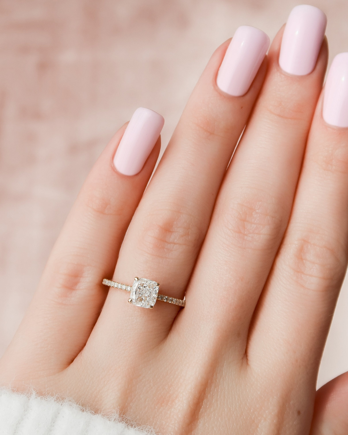 2.0 - 3.0 CT Cushion Cut Lab Grown Diamond Hidden Halo & Pave Engagement Ring