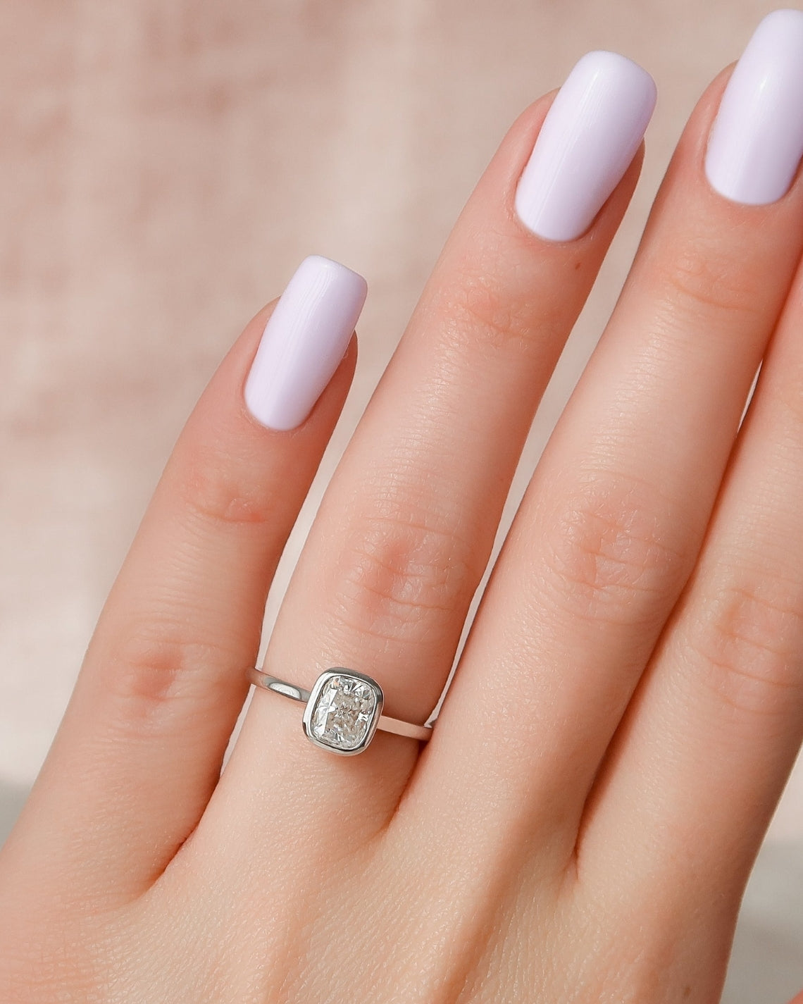 2.0 - 4.0 CT Elongated Cushion Cut Lab Grown Diamond Bezel Hidden Halo Engagement Ring