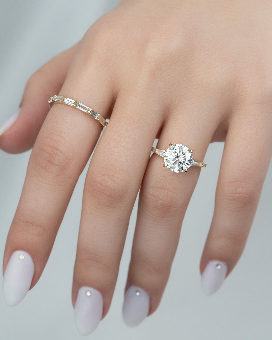 Round cut moissanite pave setting engagement ring in white gold, 2.0-4.0 CT