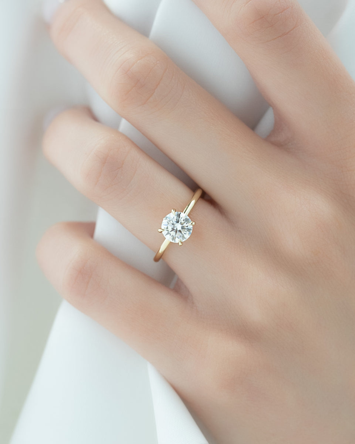 Round cut CVD diamond solitaire engagement ring in white gold setting