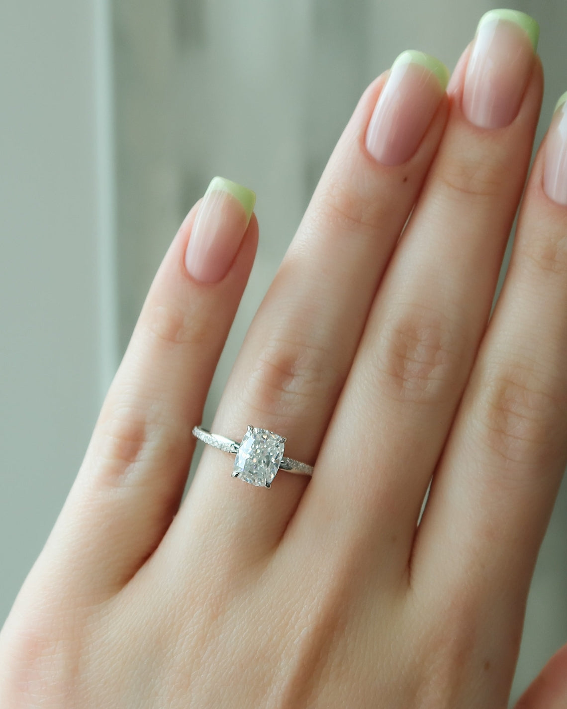 2.0 - 4.0 CT Elongated Cushion Cut Lab Grown Diamond Twig Pave Style Engagement Ring