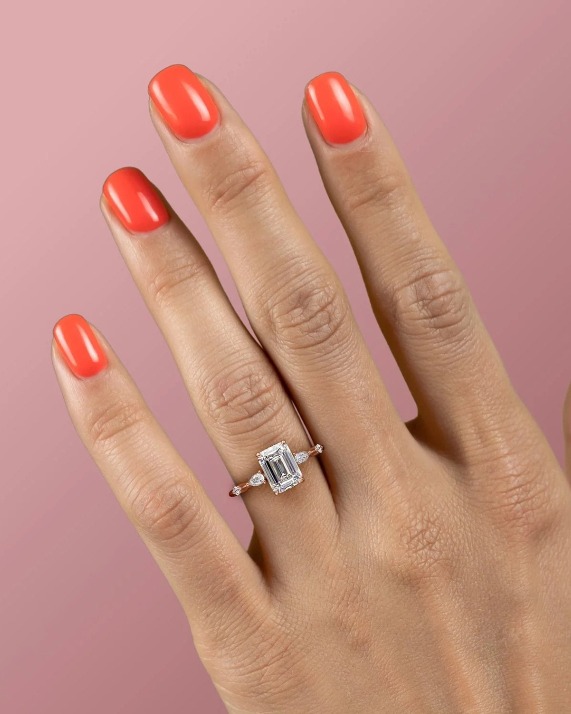 1.0 - 3.0 CT Emerald Cut Lab Grown Diamond Five Stone Engagement Ring