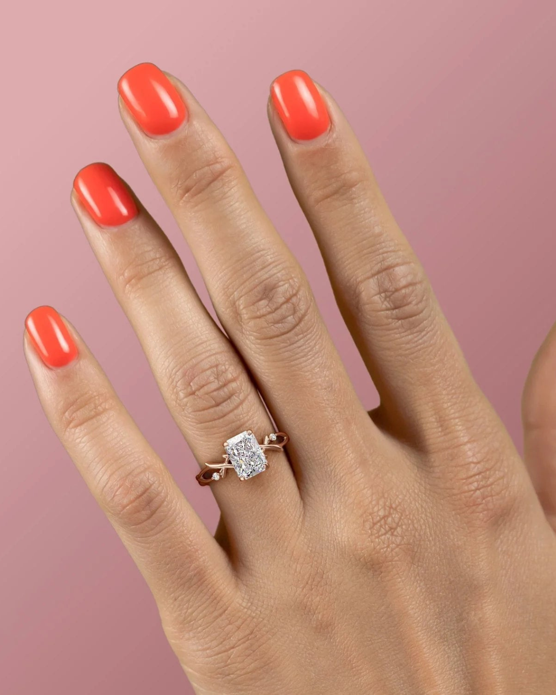 2.0 - 4.0 CT Radiant Cut Lab Grown Diamond twig Engagement Ring