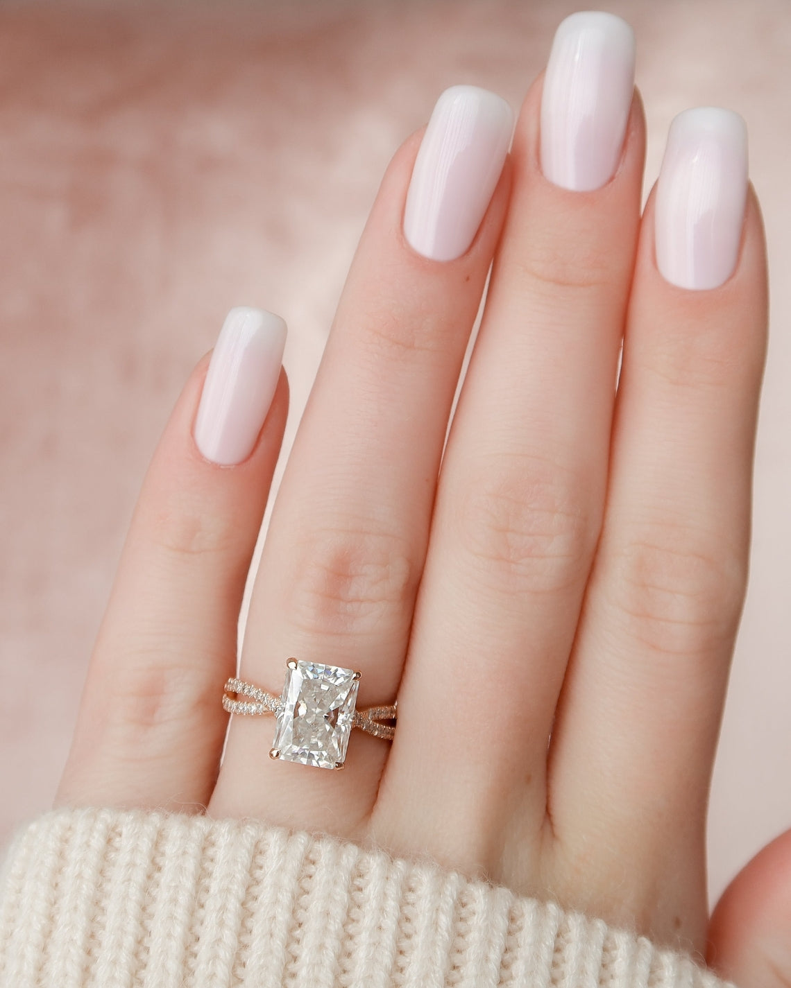 2.0 - 4.0 CT Radiant Cut CVD Diamond Twisted & Hidden Halo Engagement Ring