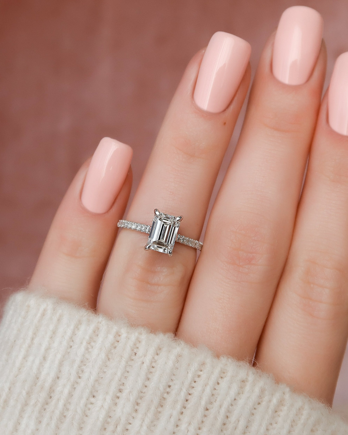 1.50 - 3.50 CT Emerald Cut Lab Grown Diamond Hidden Halo & Pave Engagement Ring
