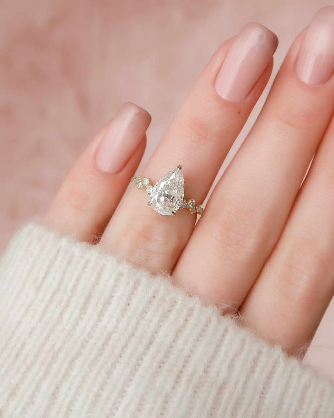 1.0- 3.0 CT Pear Cut Lab Grown Diamond Cluster Engagement Ring