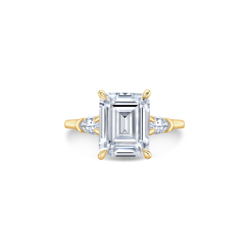 2.0 Carats Lab Grown Diamond Emerald Shape F-VS1 Three Stone & Hidden Halo Engagement Ring - Camila Brown