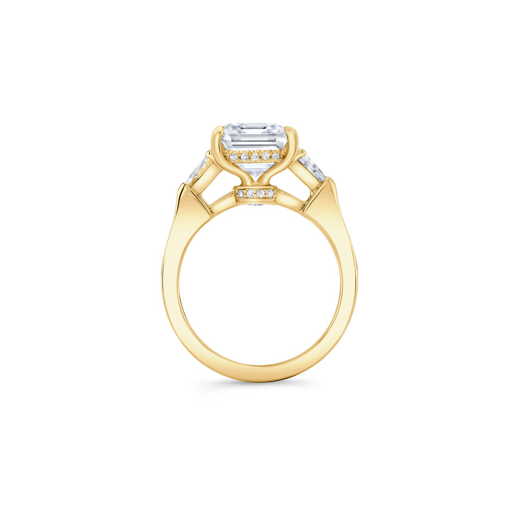 2.0 Carats Lab Grown Diamond Emerald Shape F-VS1 Three Stone & Hidden Halo Engagement Ring - Camila Brown