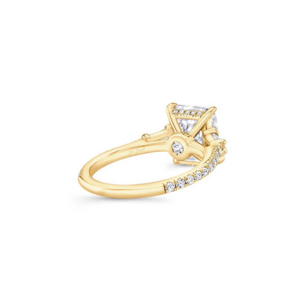 2.0 Carats Lab Grown Diamond Emerald Shape F-VS1 Three Stone & Hidden Halo Engagement Ring - Camila Brown