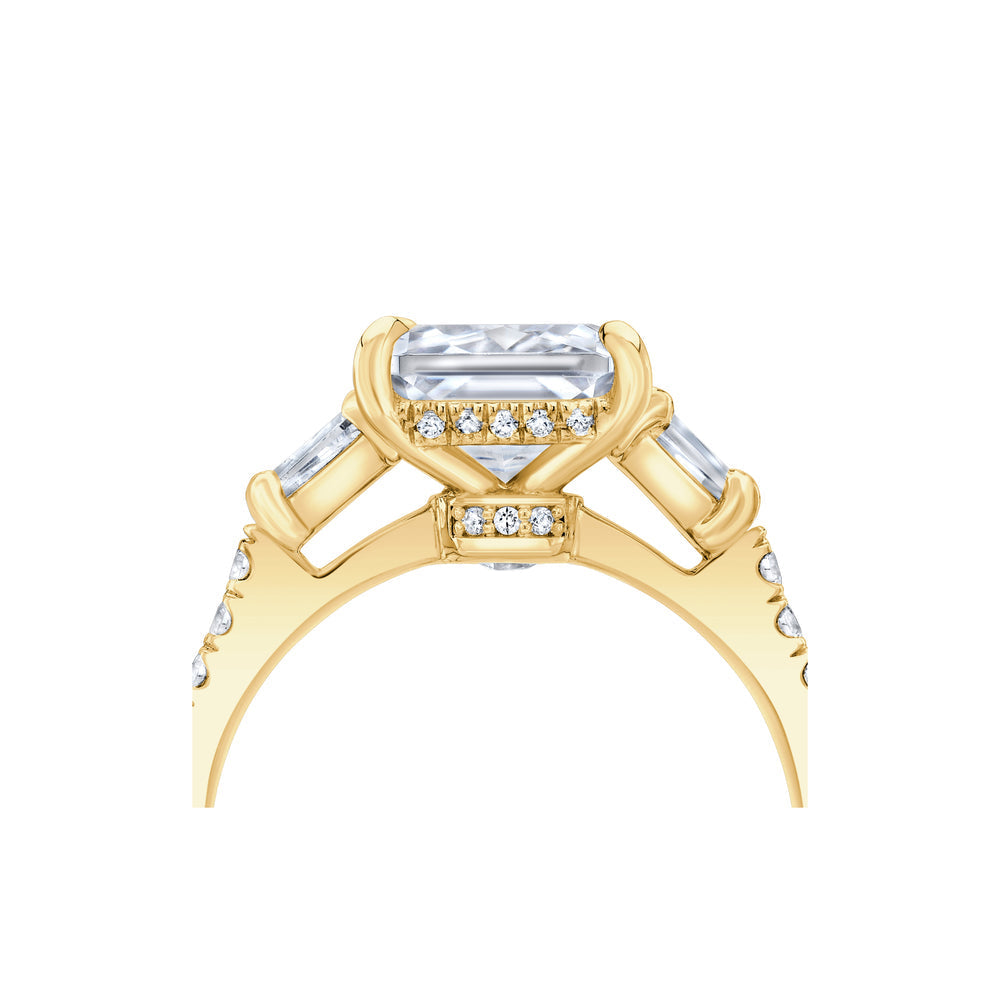 2.0 Carats Lab Grown Diamond Emerald Shape F-VS1 Three Stone & Hidden Halo Engagement Ring - Camila Brown