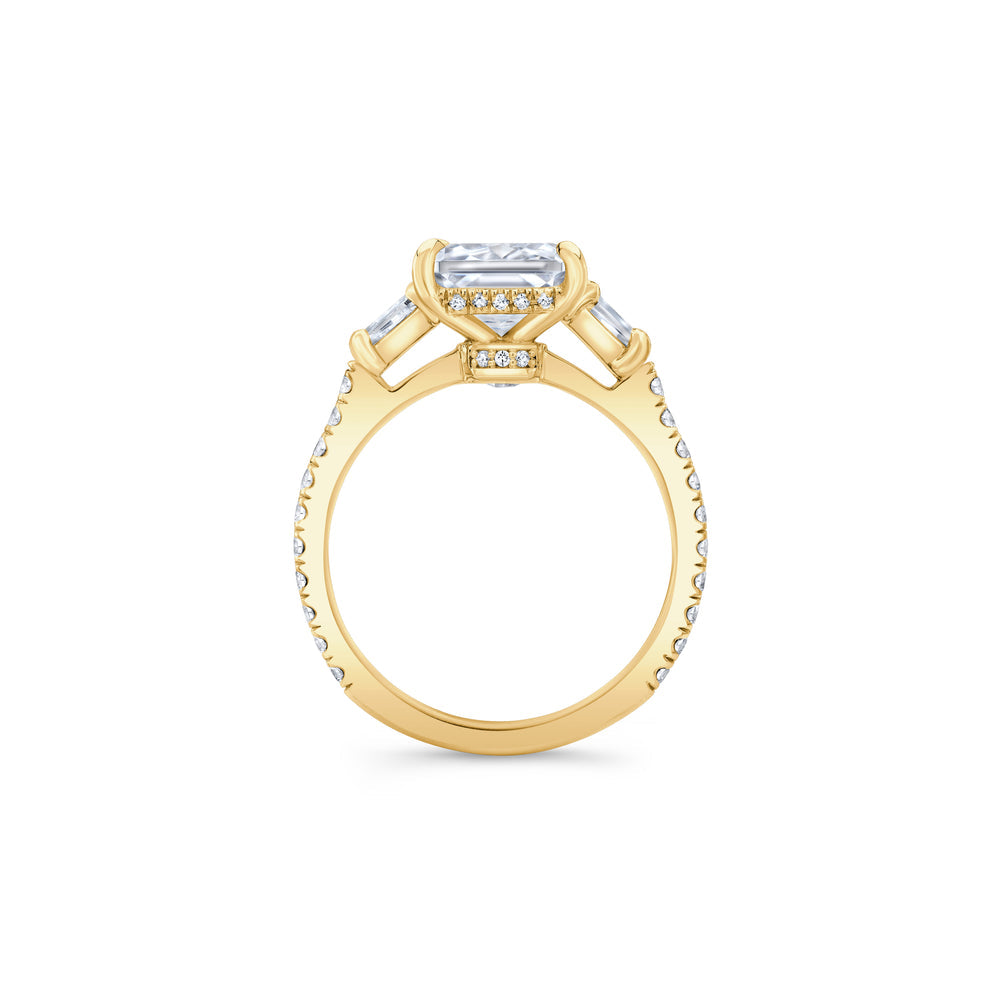 2.0 Carats Lab Grown Diamond Emerald Shape F-VS1 Three Stone & Hidden Halo Engagement Ring - Camila Brown