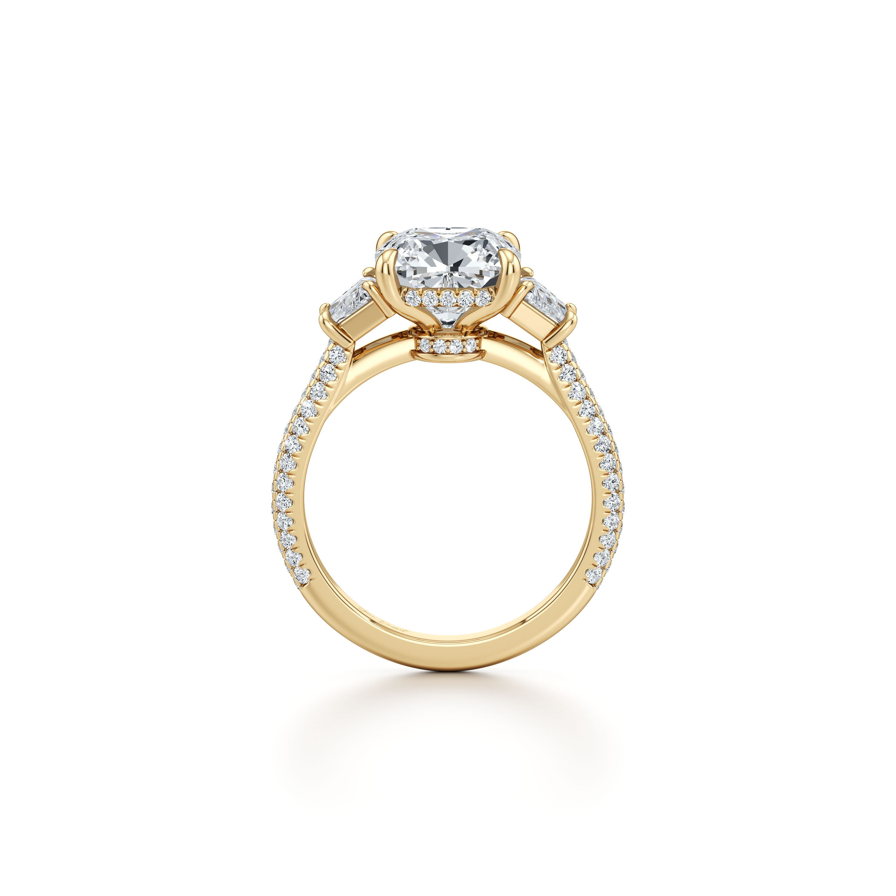 2.0 Carats Lab Grown Diamond Cushion Shape F-VS1 Three Stones Triple Pave Engagement Ring - Camila Brown