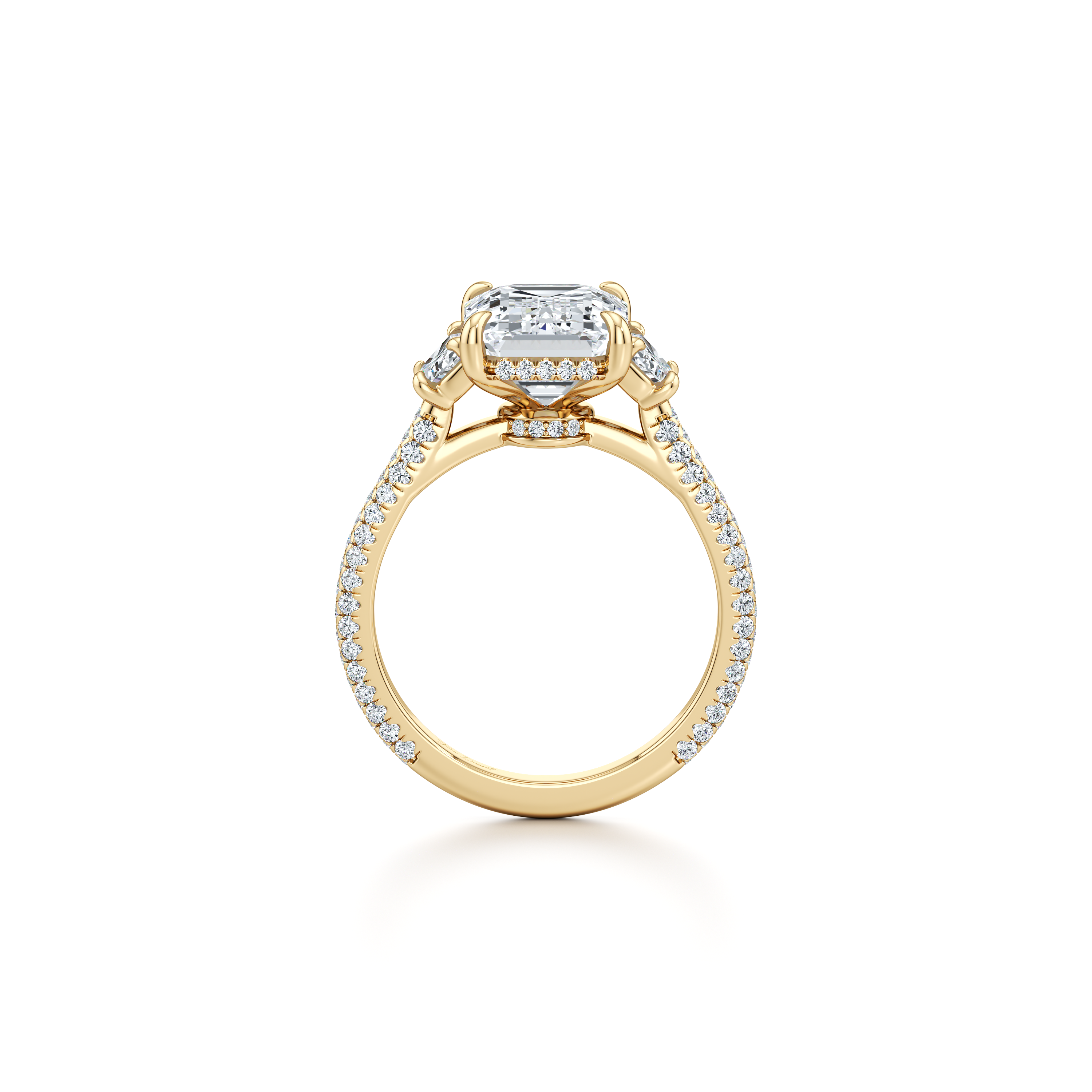 1.50 Carats Lab Grown Diamond Emerald Shape F-VS1 Three Stone & Pave Engagement Ring - Camila Brown