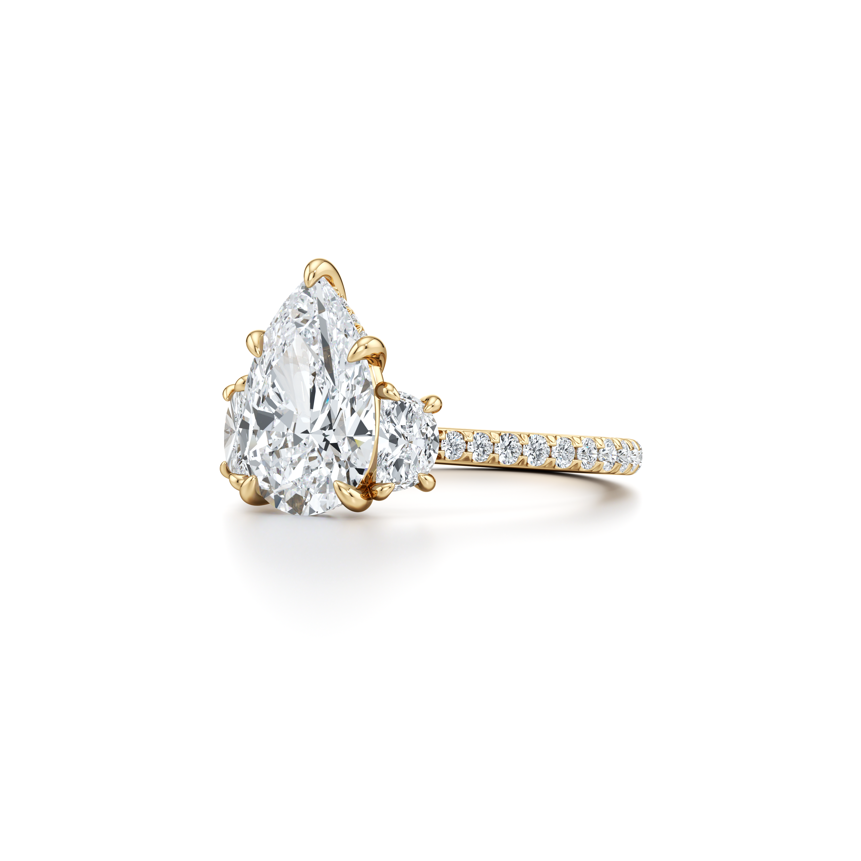 2.0 Carats Lab Grown Diamond Pear Shape F-VS1 Three Stones & Hidden Halo Engagement Ring - Camila Brown