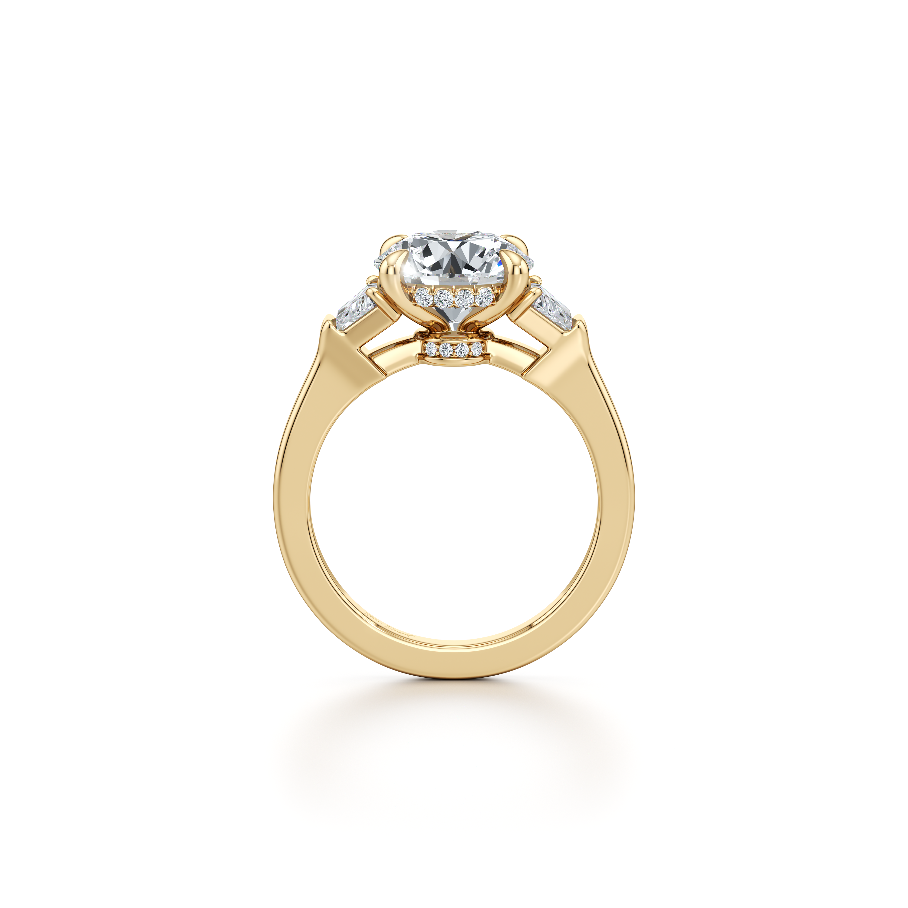 1.50 Carats Lab Grown Diamond Round Shape F-VS1 Three Stones & Hidden Halo Engagement Ring - Camila Brown