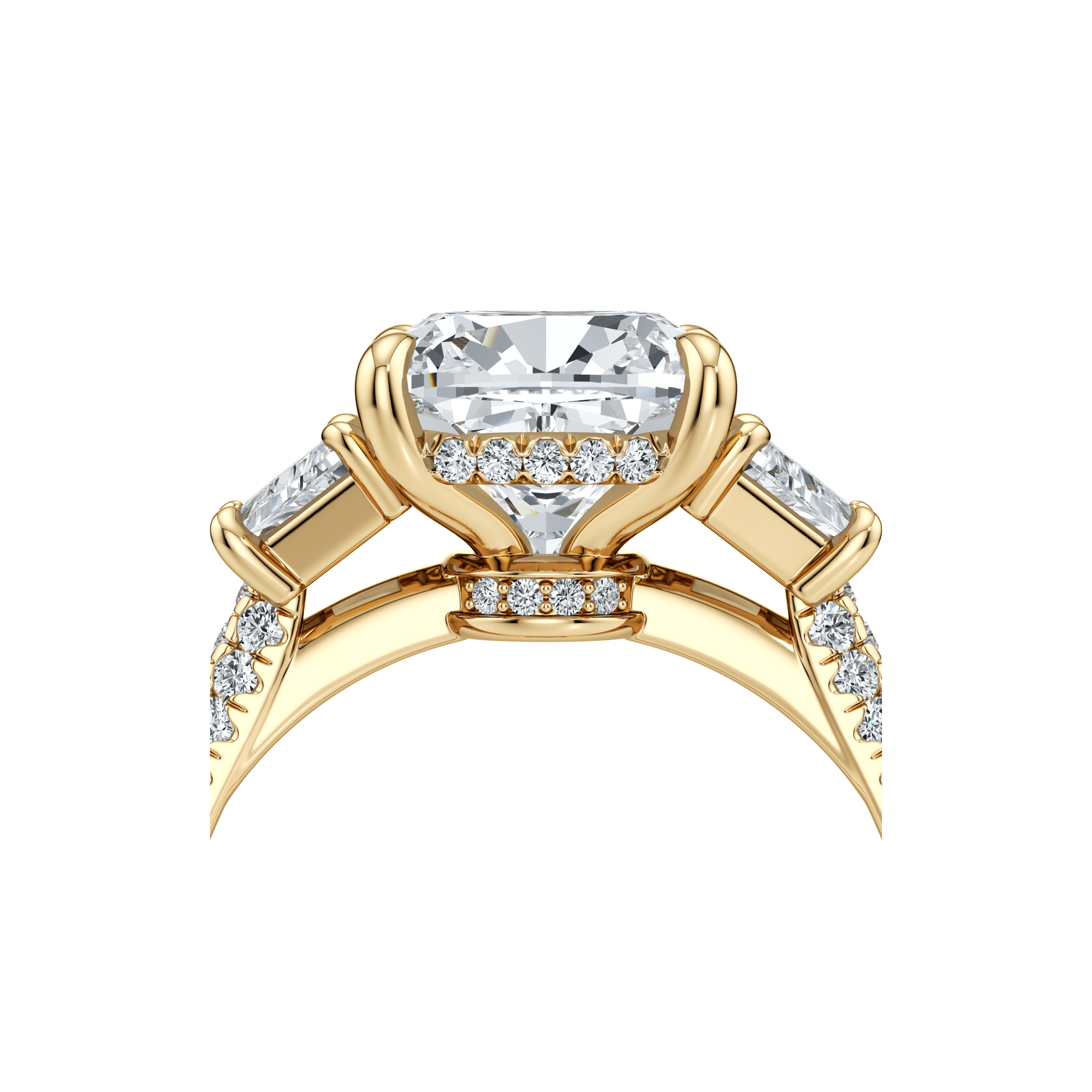 2.0 Carats Lab Grown Diamond Cushion Shape F-VS1 Three Stones Triple Pave Engagement Ring - Camila Brown