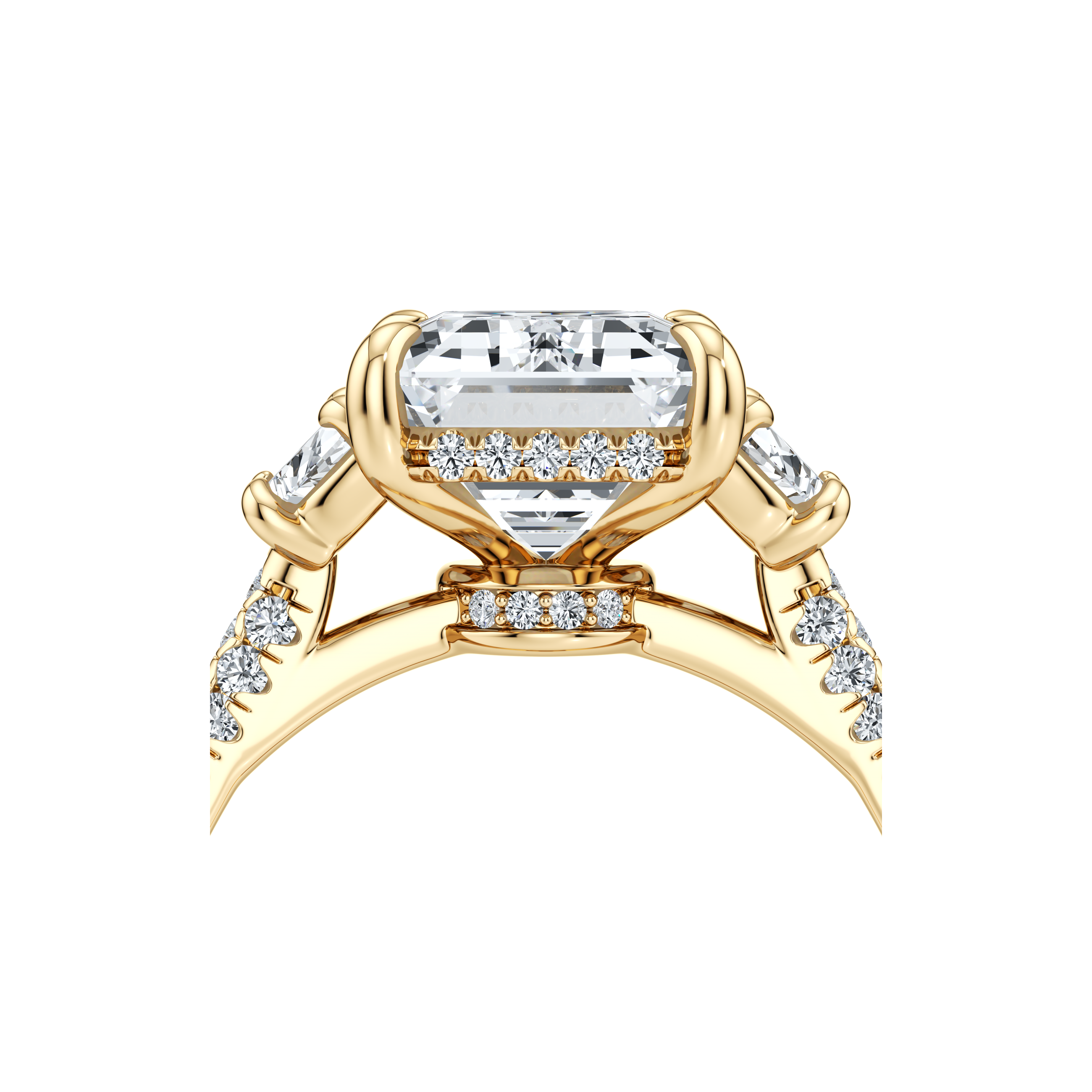 1.50 Carats Lab Grown Diamond Emerald Shape F-VS1 Three Stone & Pave Engagement Ring - Camila Brown