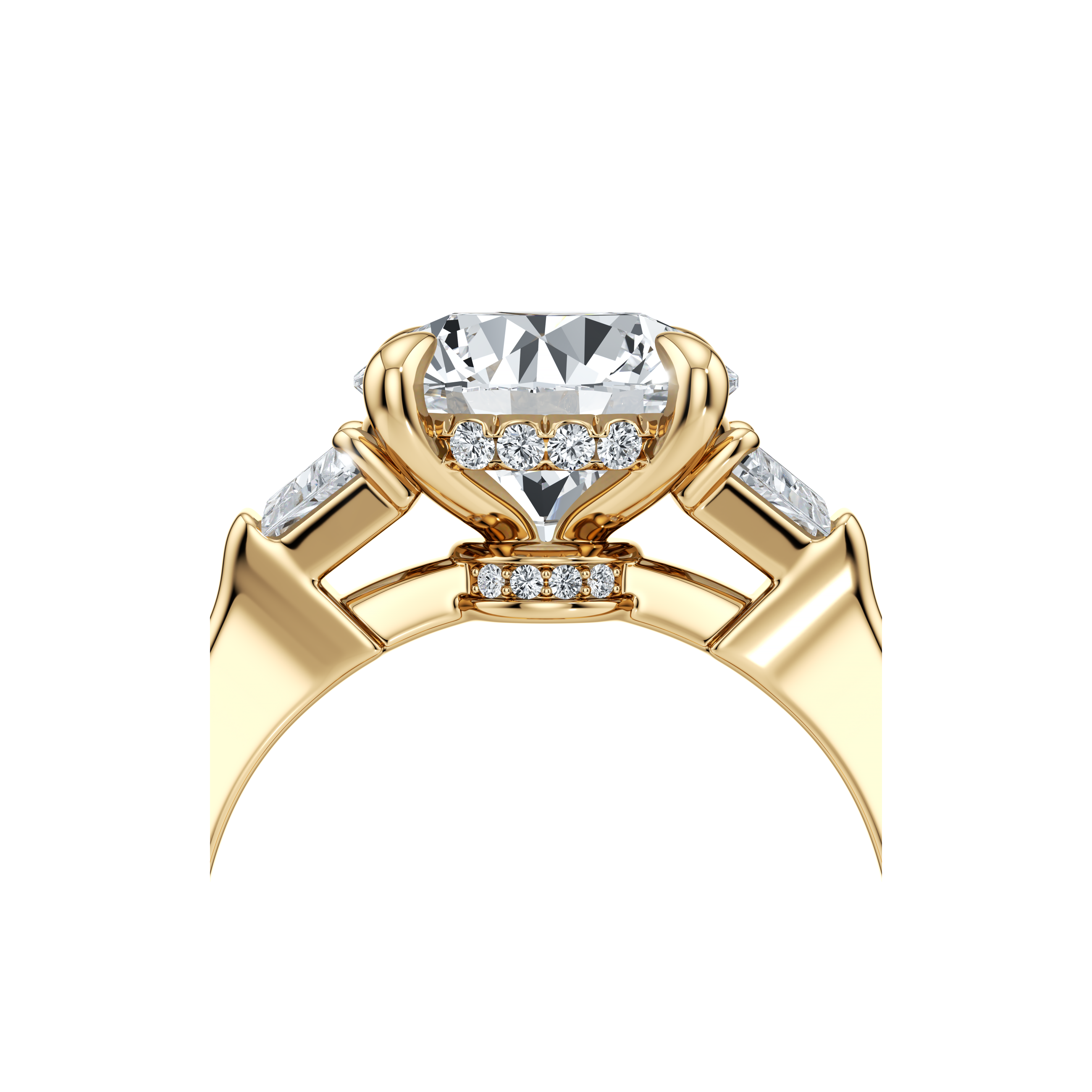 1.50 Carats Lab Grown Diamond Round Shape F-VS1 Three Stones & Hidden Halo Engagement Ring - Camila Brown