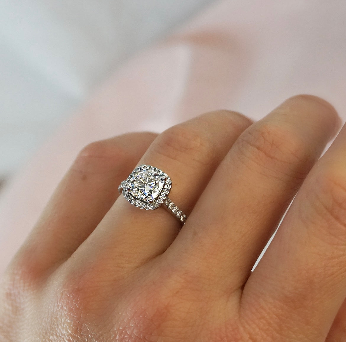 1.50 Carats Lab Grown Diamond Cushion Shape E-VS1 Halo Engagement Ring - Camila Brown