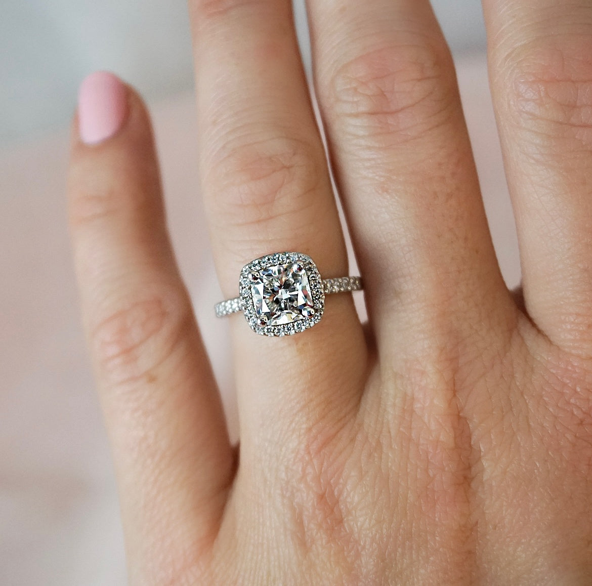 1.50 Carats Lab Grown Diamond Cushion Shape E-VS1 Halo Engagement Ring - Camila Brown