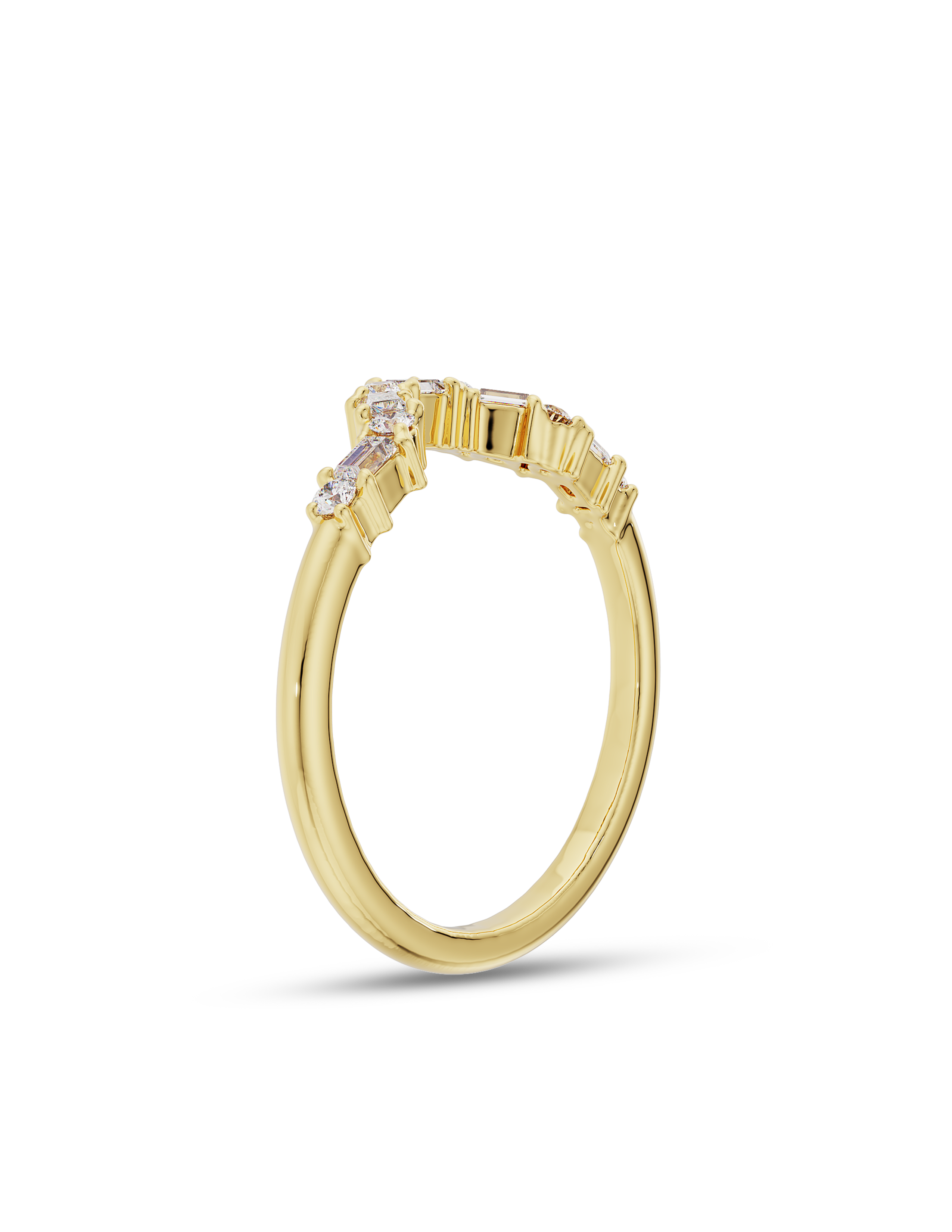 0.30 TCW Emerald and Round Cut CVD Diamond V Shaped Wedding Band