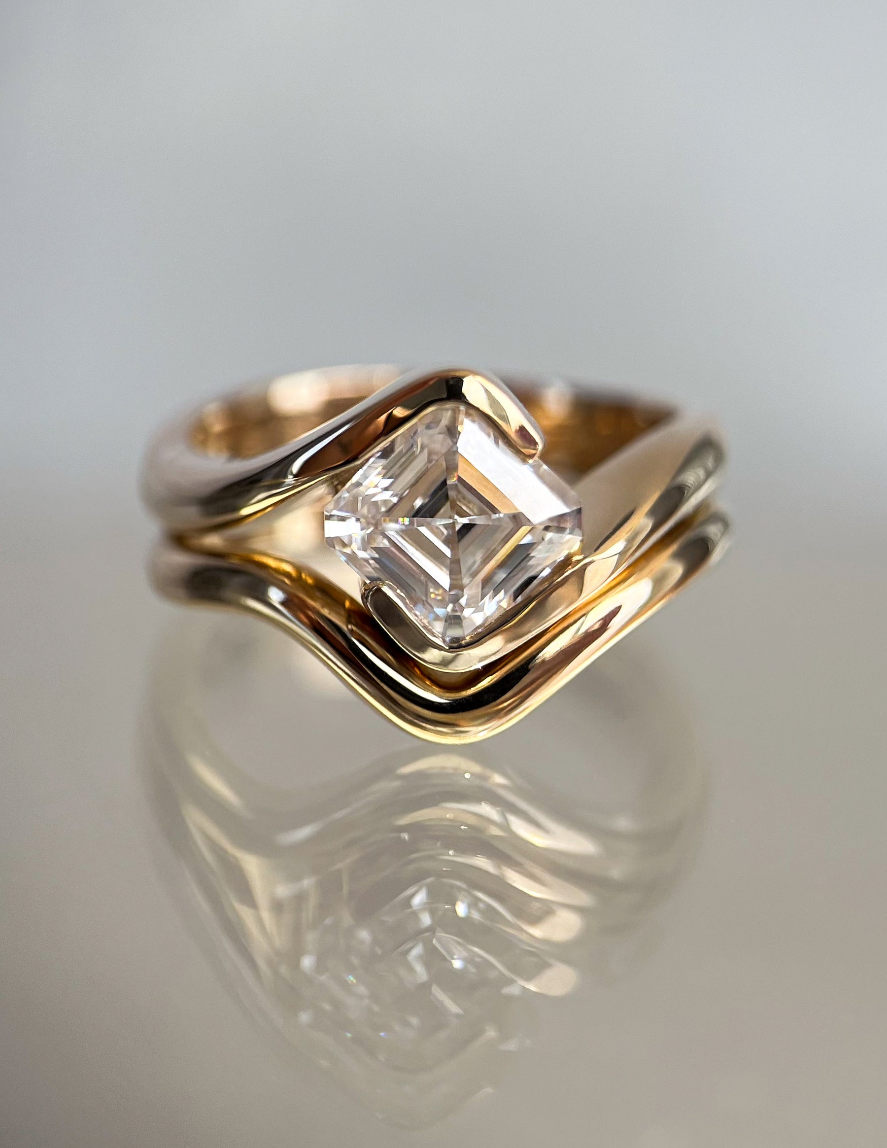 1.0-2.0 CT Asscher Lab Grown Diamond Solitaire Stacked Bridal Ring Set