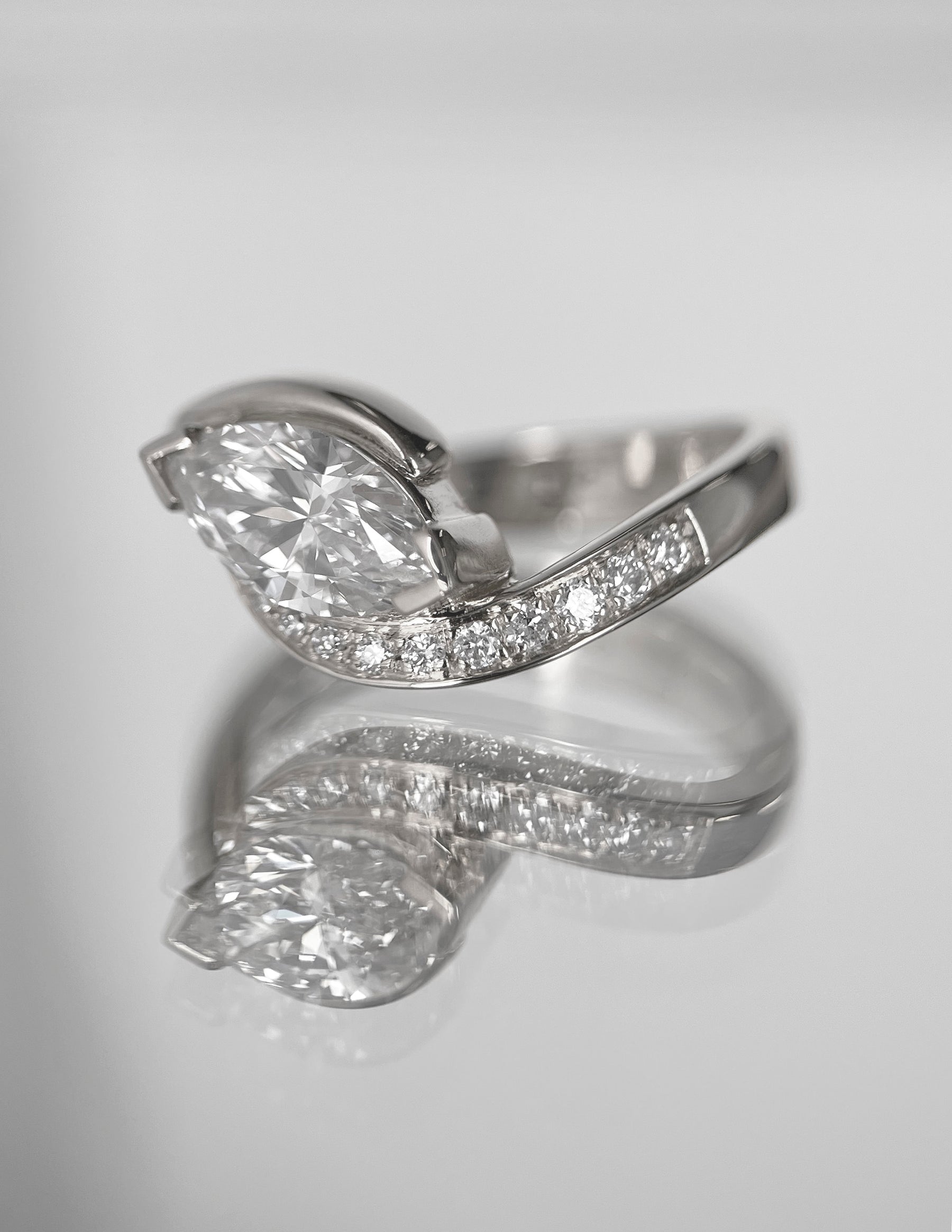 1.0 - 2.0 CT Marquise Cut Lab Grown Diamond Pavé Unique Setting Engagement Ring