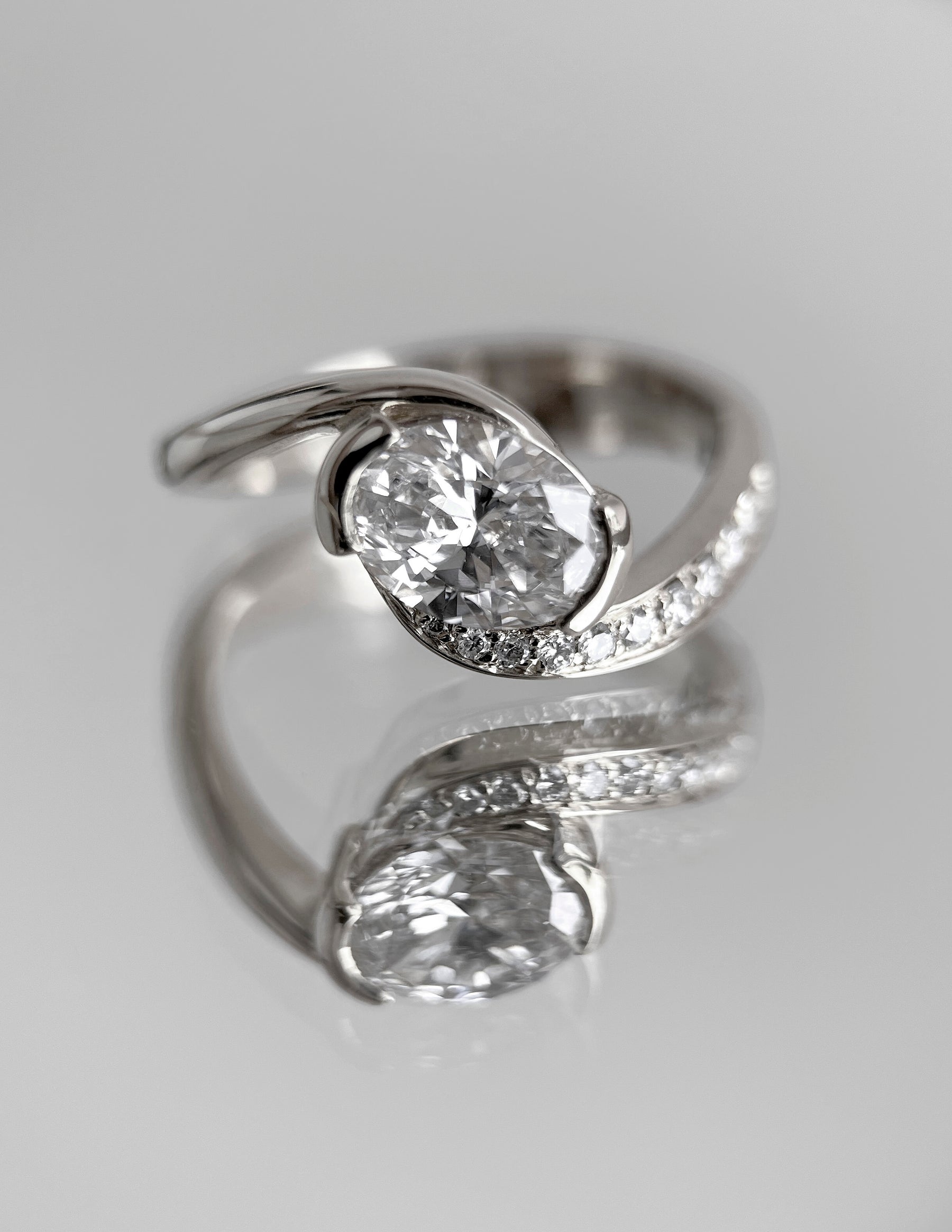 1.0 - 2.0 CT Oval Cut Lab Grown Diamond Pavé Unique Setting Engagement Ring