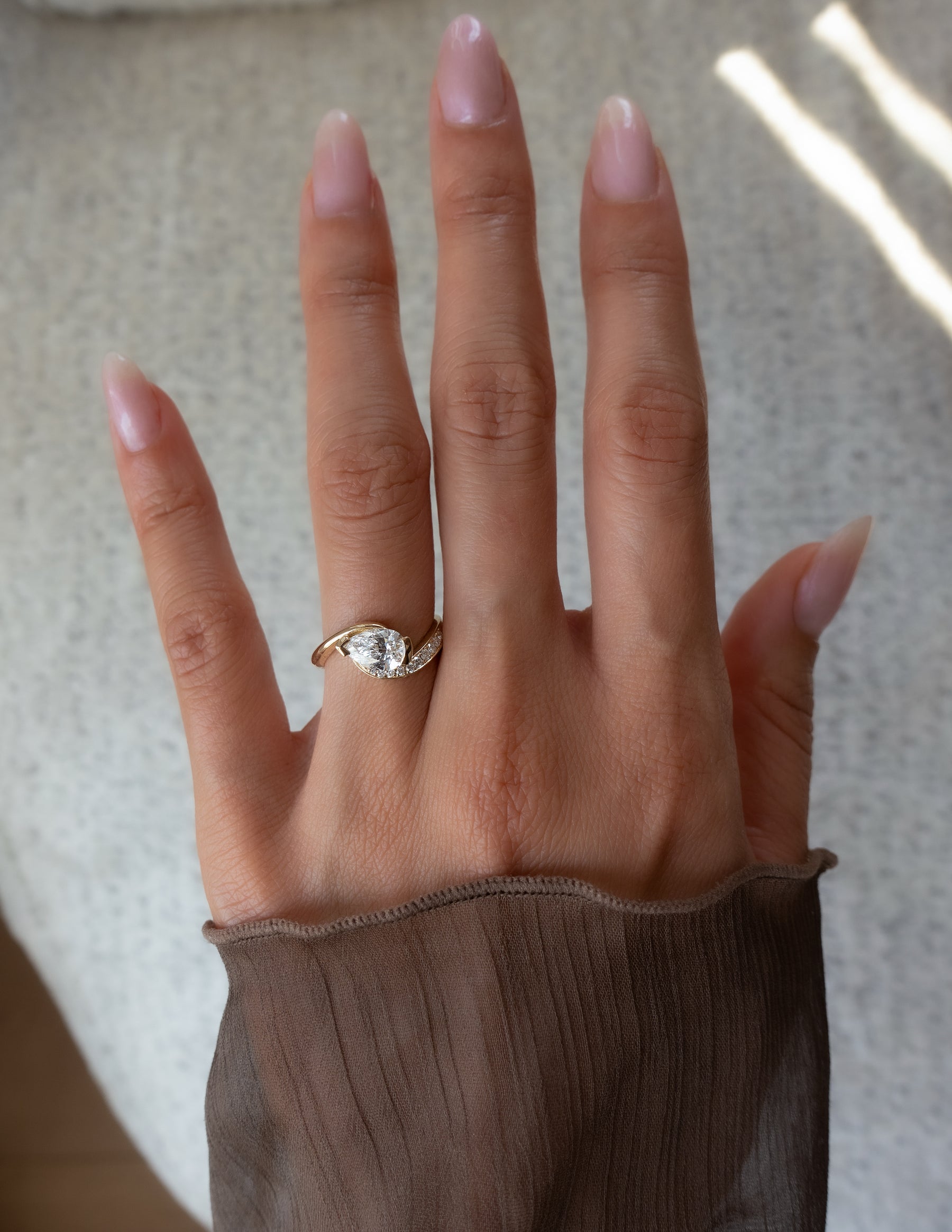 1.0 - 2.0 CT Pear Cut Lab Grown Diamond Pavé Unique Setting Engagement Ring