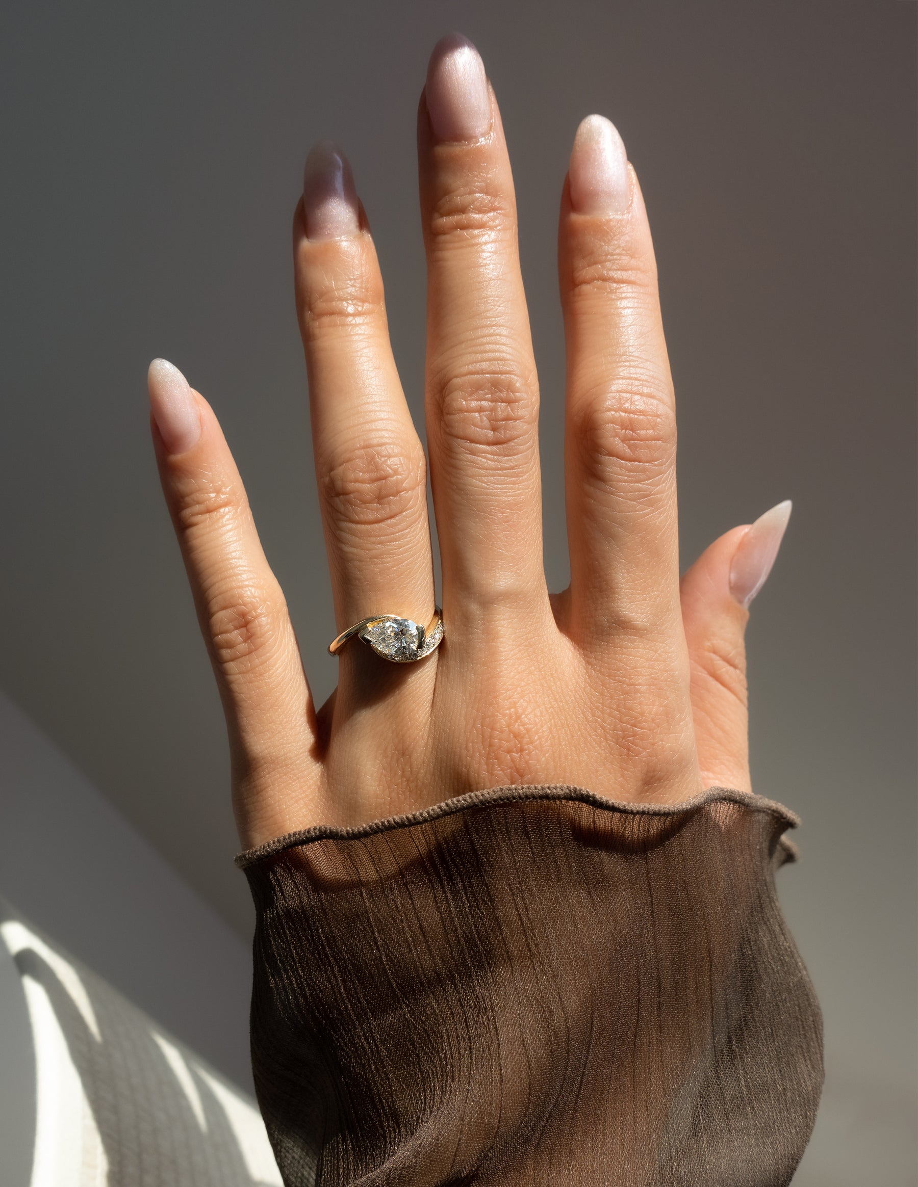 1.0 - 2.0 CT Pear Cut Lab Grown Diamond Pavé Unique Setting Engagement Ring