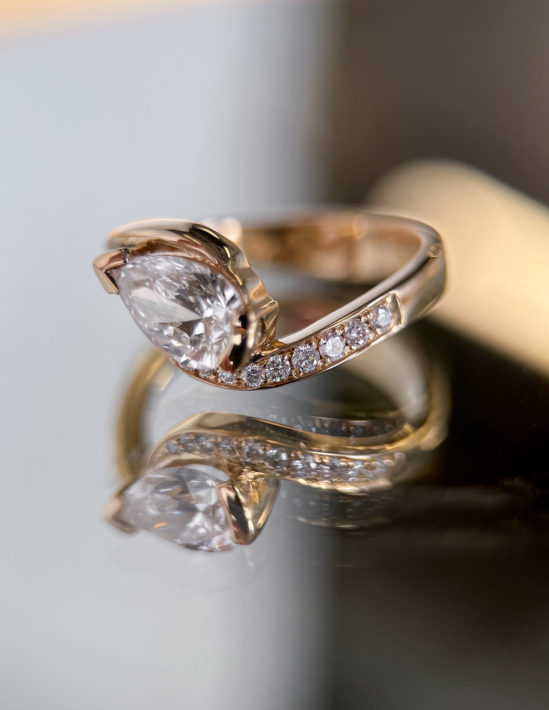 1.0 - 2.0 CT Pear Cut Lab Grown Diamond Pavé Unique Setting Engagement Ring