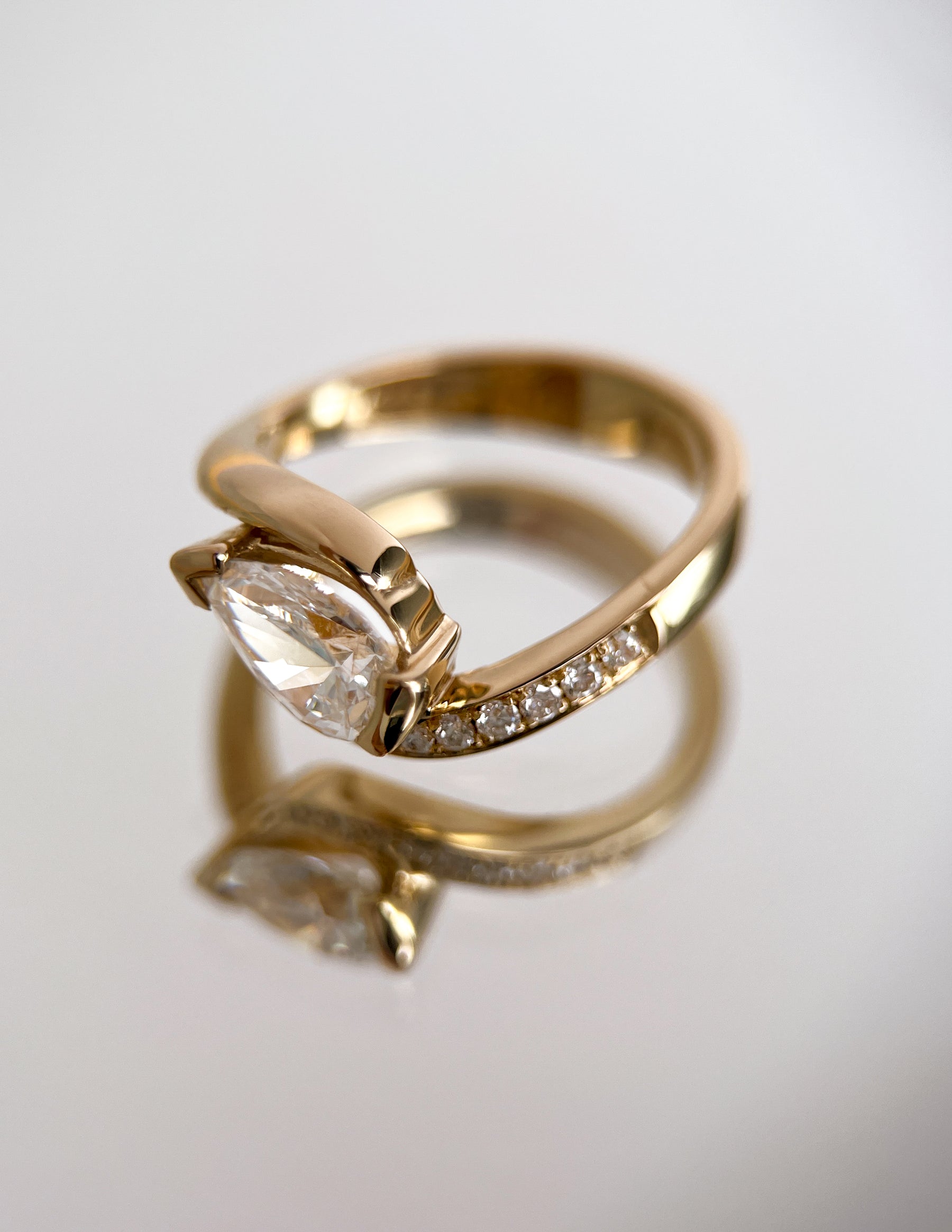 1.0 - 2.0 CT Pear Cut Lab Grown Diamond Pavé Unique Setting Engagement Ring