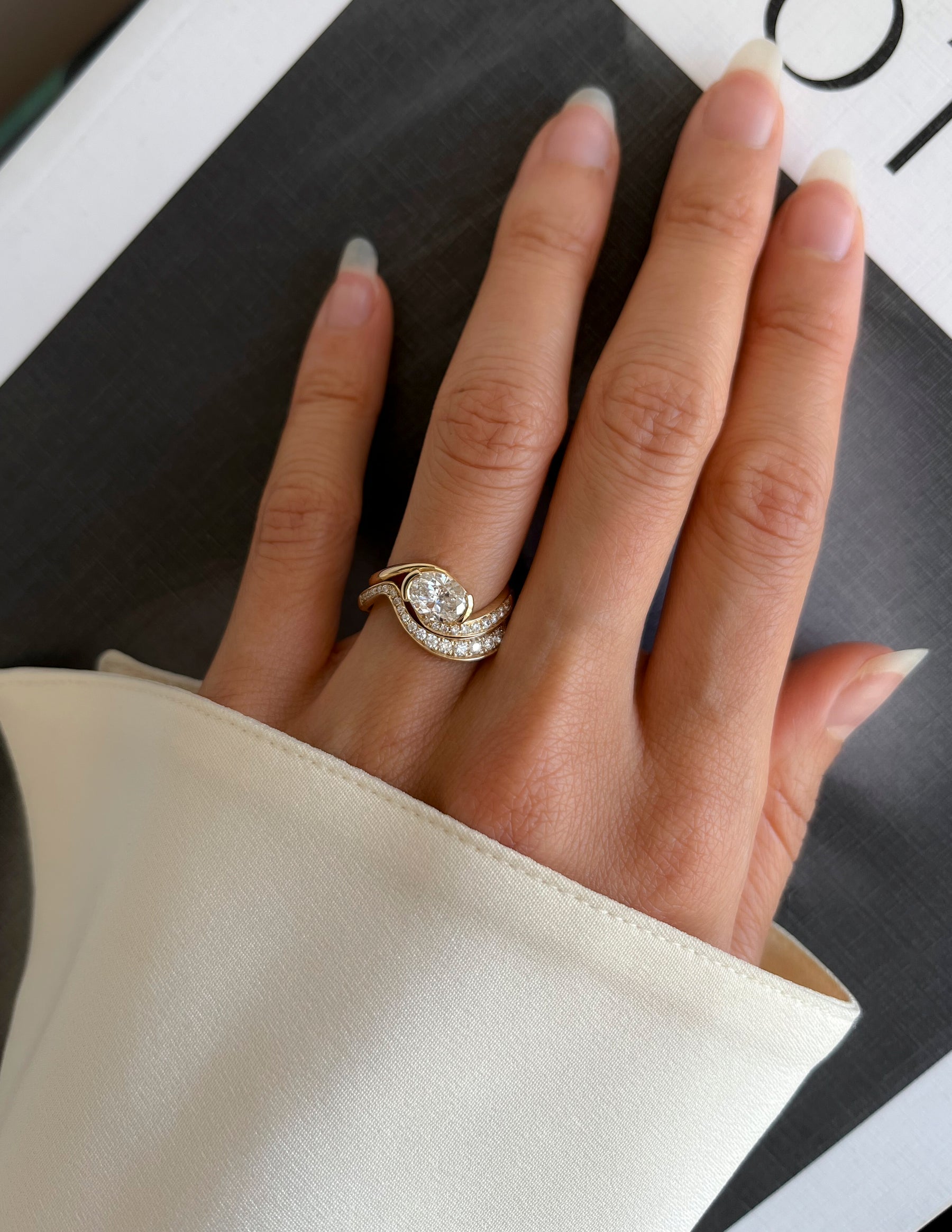 1.0- 2.0 CT Oval Cut Lab Grown Diamond Pave Setting Bridal Set