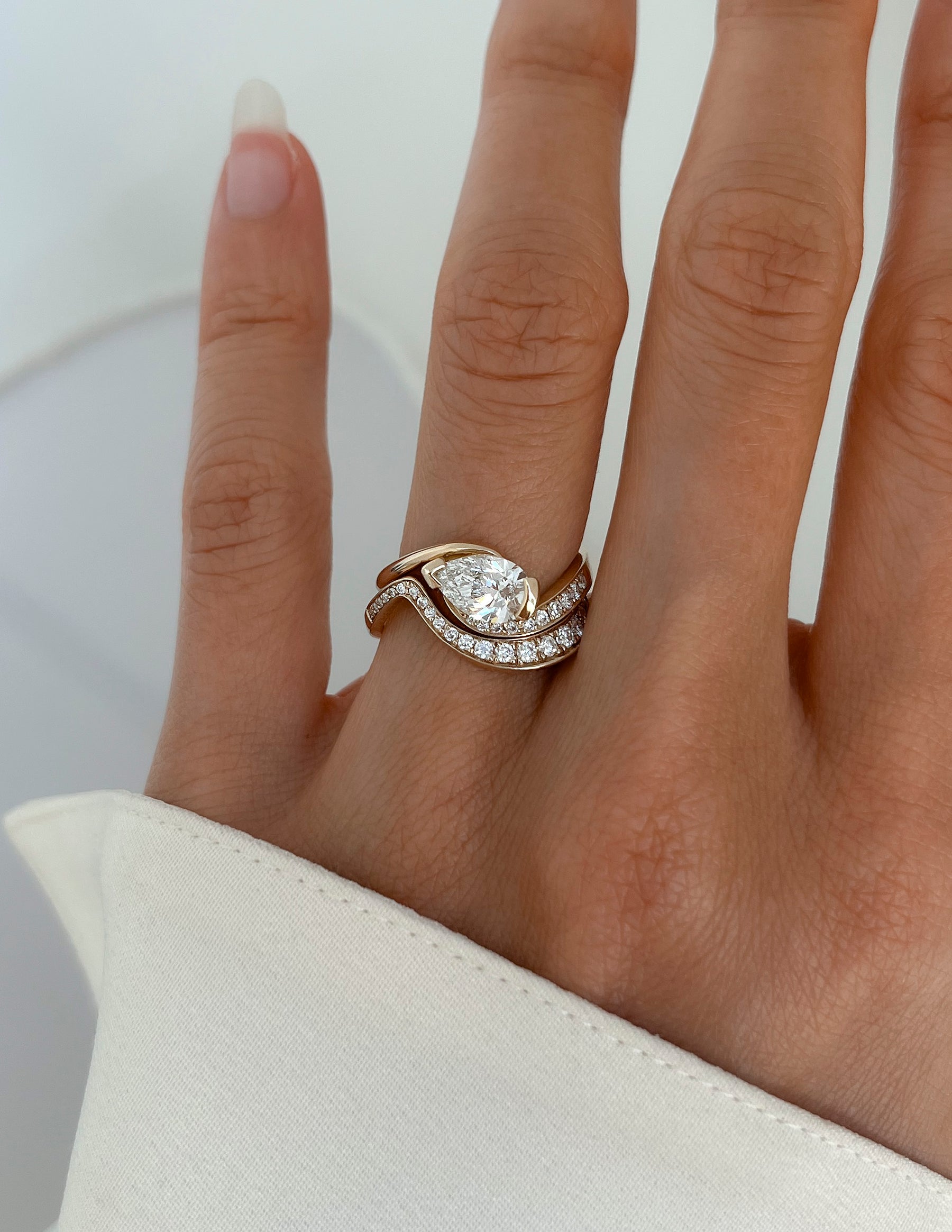 1.0- 2.0 CT Pear Cut Lab Grown Diamond Pave Style Bridal Set