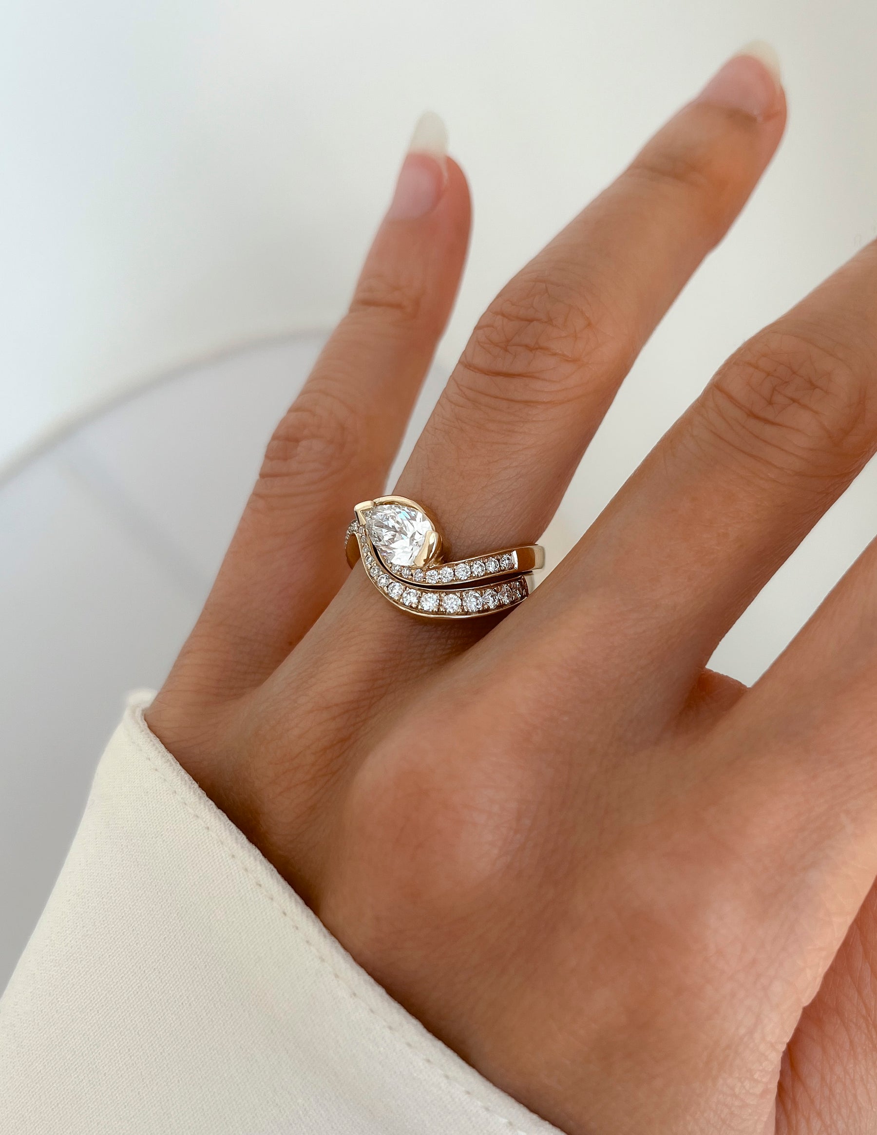 1.0- 2.0 CT Pear Cut Lab Grown Diamond Pave Style Bridal Set