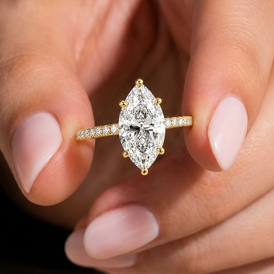 East West Marquise Pave Lab Grown Diamond Engagement Ring + 0.57 ct marquise - D VVS2