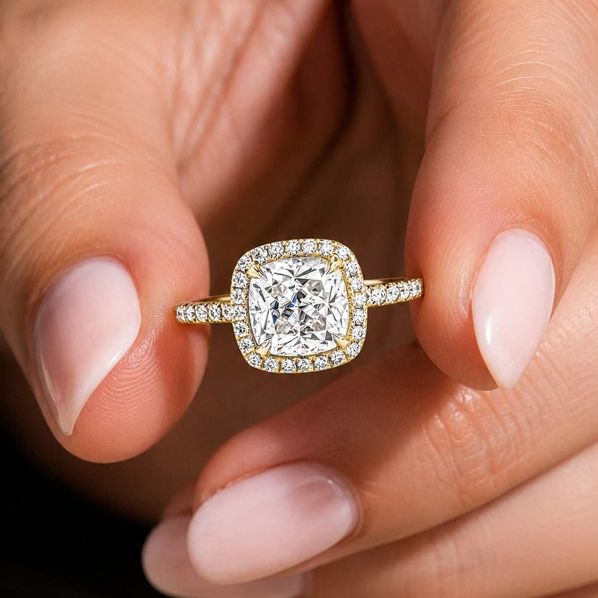 Cushion Halo Pave Lab Grown Diamond Engagement Ring