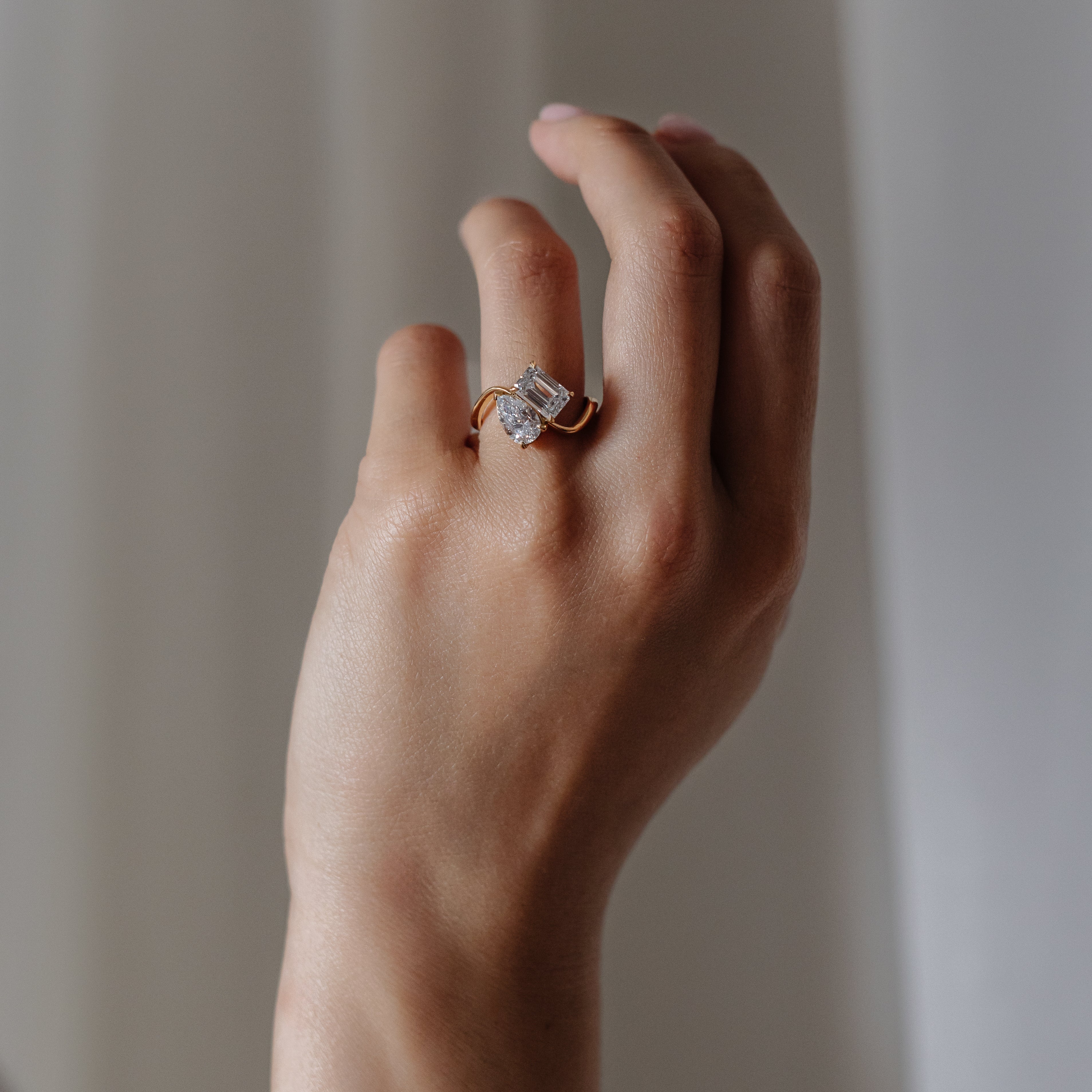 2.65 TCW Emerald & Pear Lab Grown Diamond Two Stone Engagement Ring