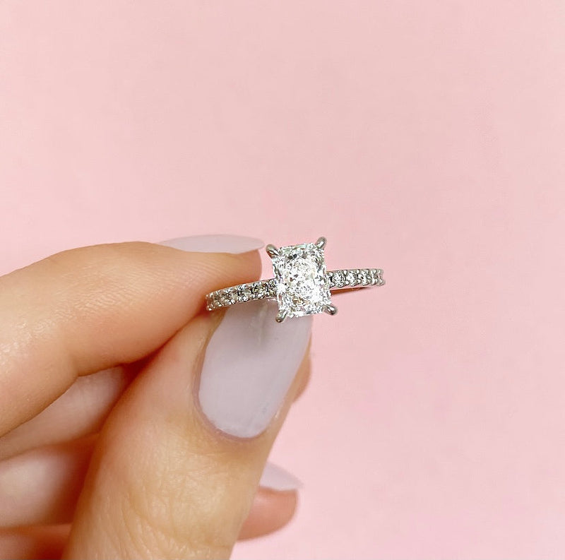 1.0 Carats Lab Grown Diamond Radiant Shape E-VS1 Pave Engagement Ring - Camila Brown