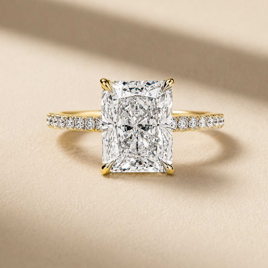 Radiant Hidden Halo Pave Lab Grown Diamond Engagement Ring + 1.00 ct radiant - E VS2